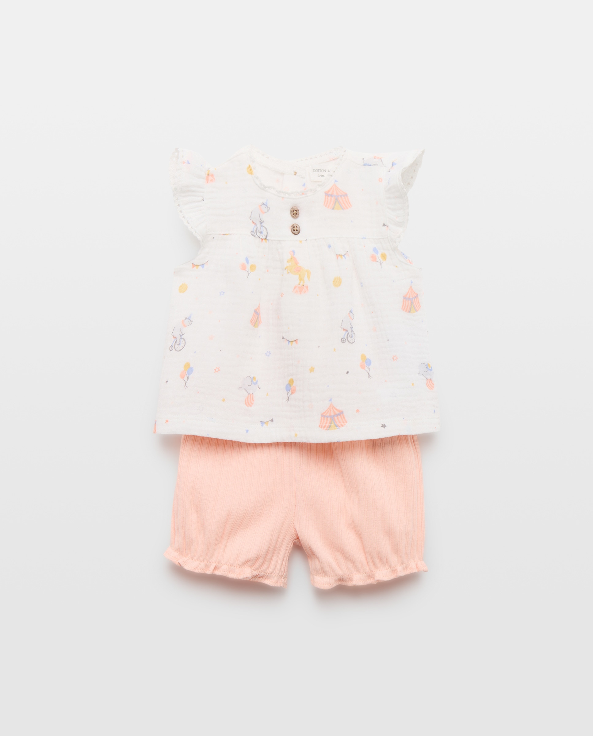 Babygrow de Chiffon de Bebé com Desenhos de Animais Branco-1