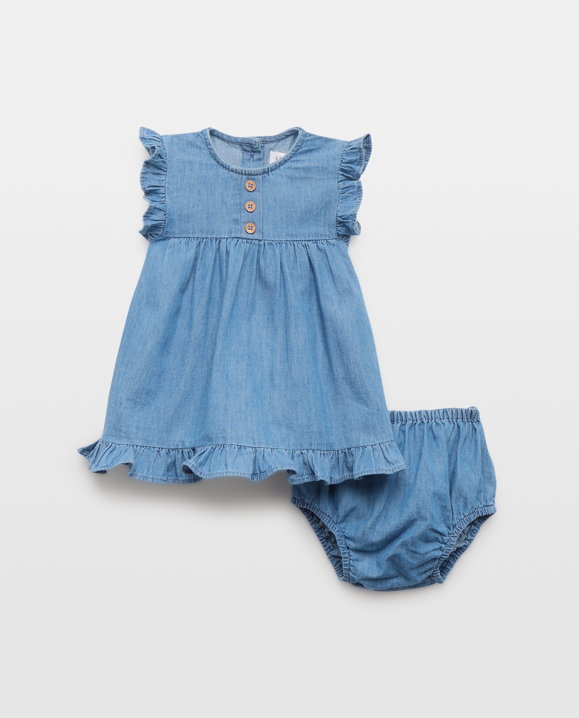 Imagem 0 de Vestido de Bebé em Tecido Chambray com Manga Curta e Botões