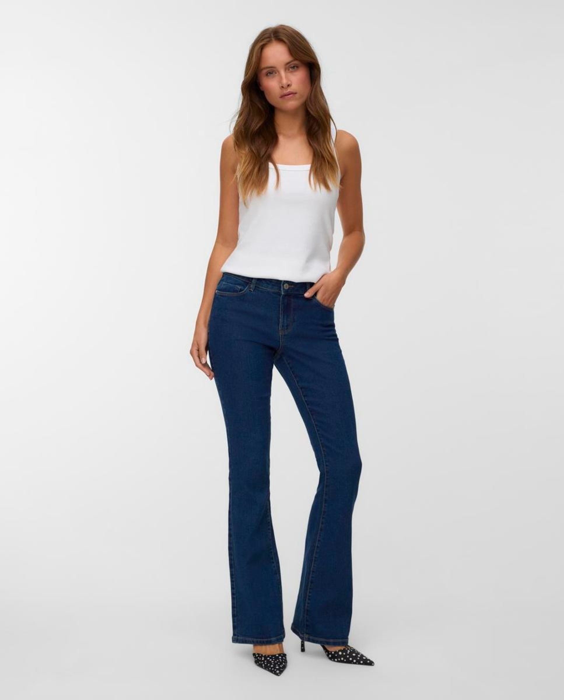 Jeans Flared com Bolsos Azul-marinho-1