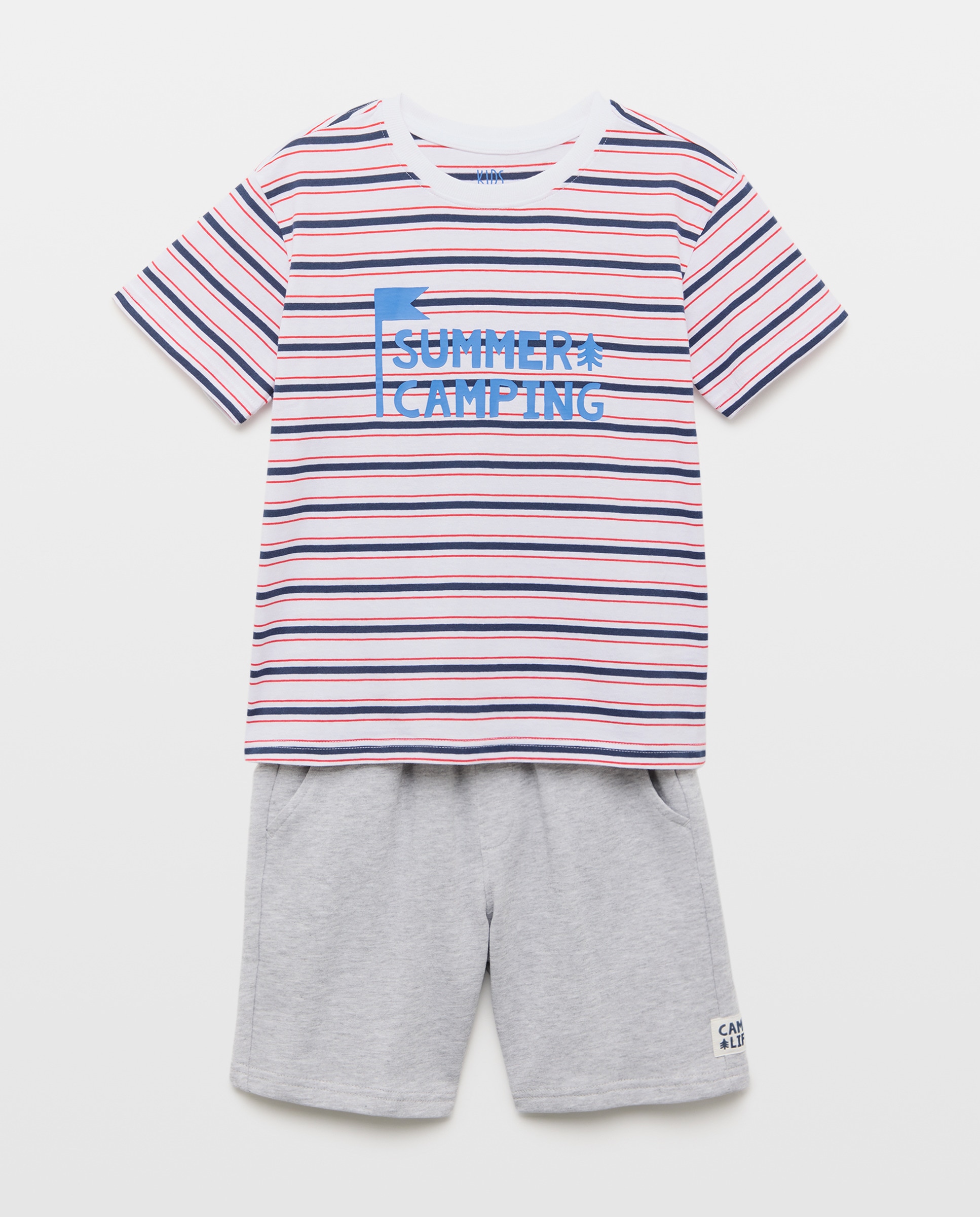 Conjunto de Duas Peças: Calções e T-shirt às Riscas Vermelho-5