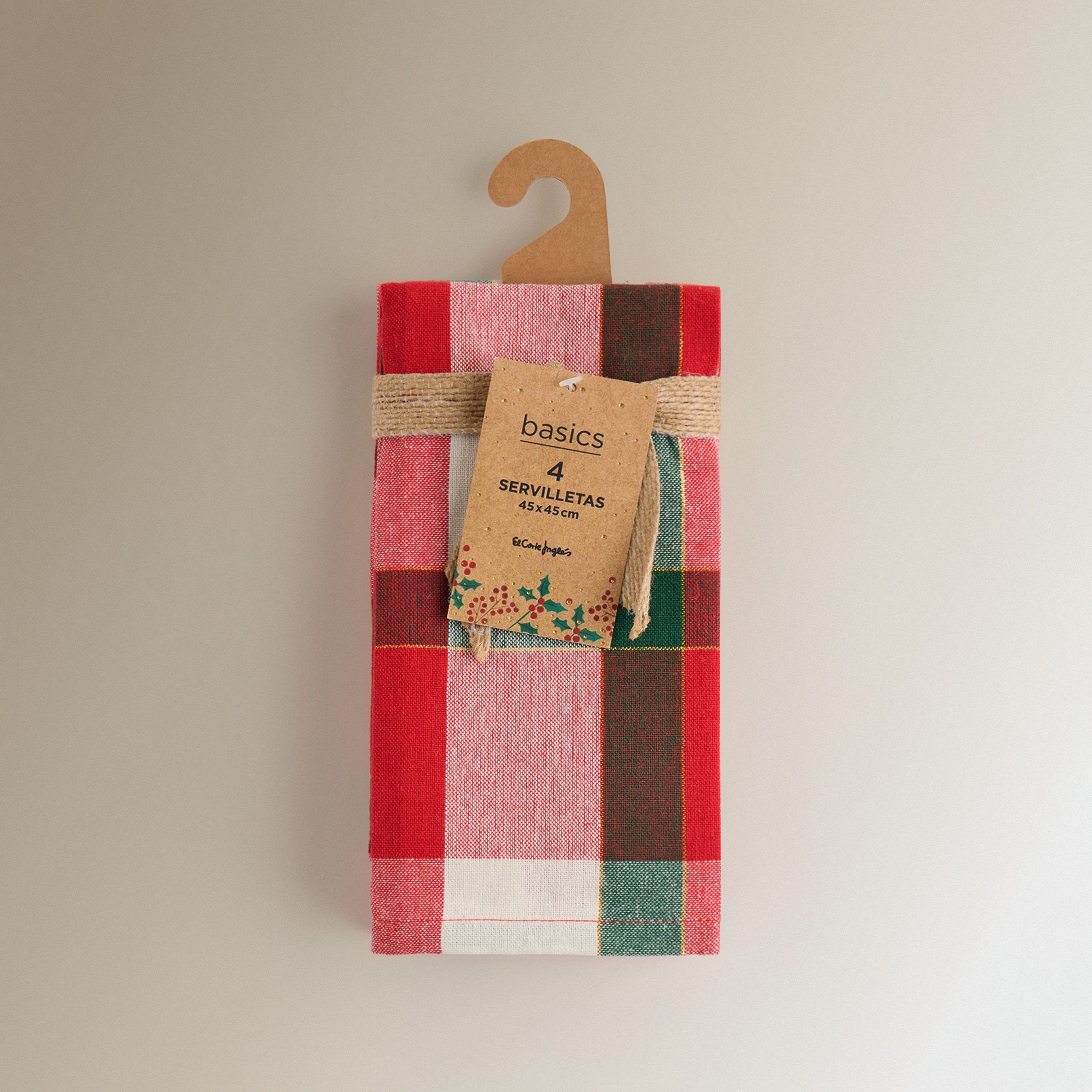 Set 4 servilletas algodón Dresde Rojo-5