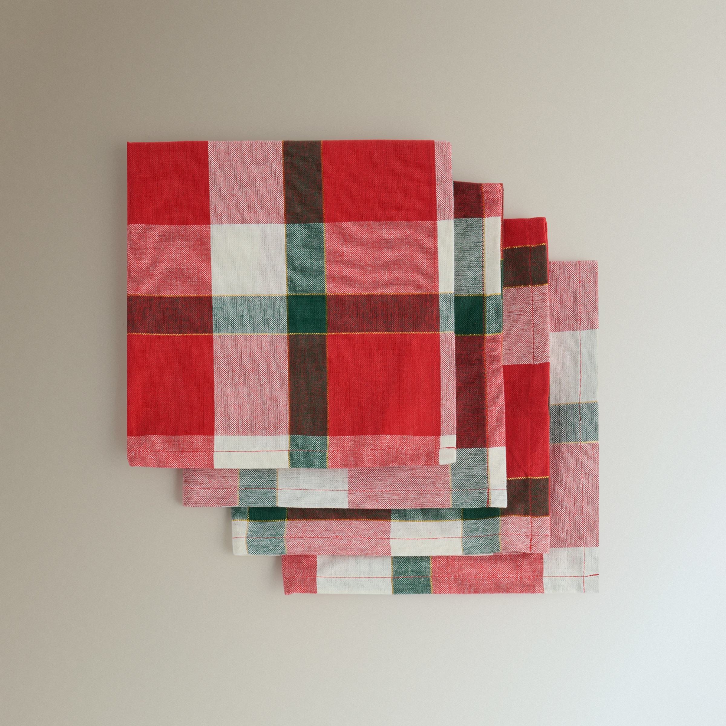 Set 4 servilletas algodón Dresde Rojo-3