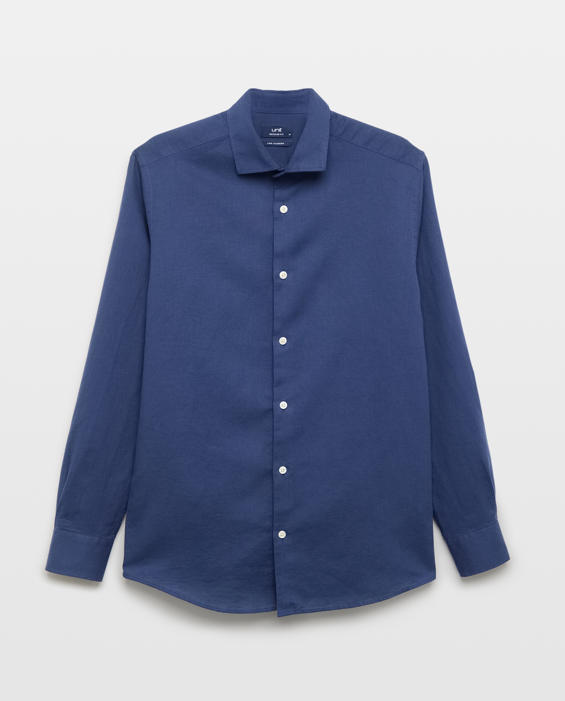 Camisa sport hombre lino y algodón lisa Azul marino-4
