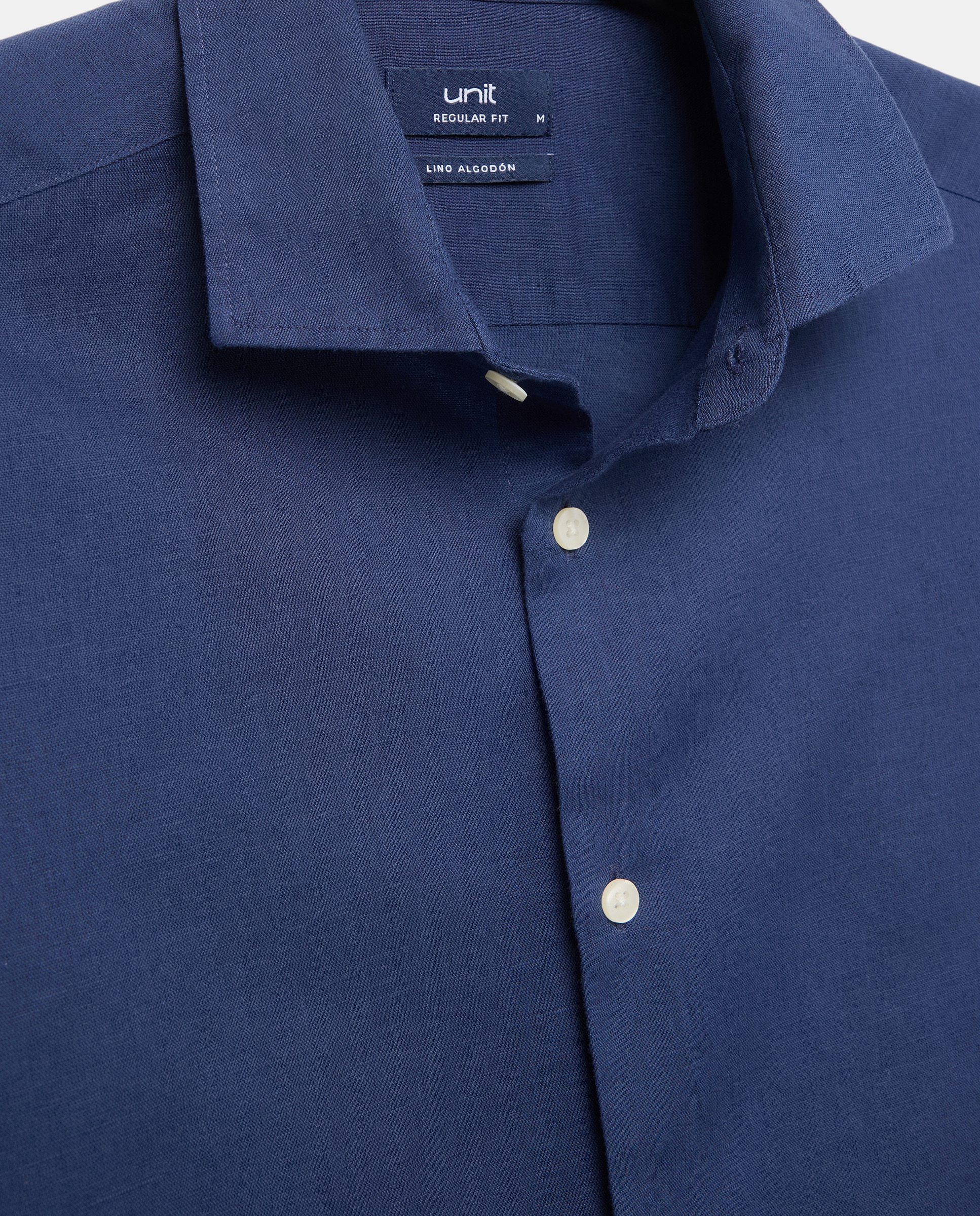Camisa sport hombre lino y algodón lisa Azul marino-5