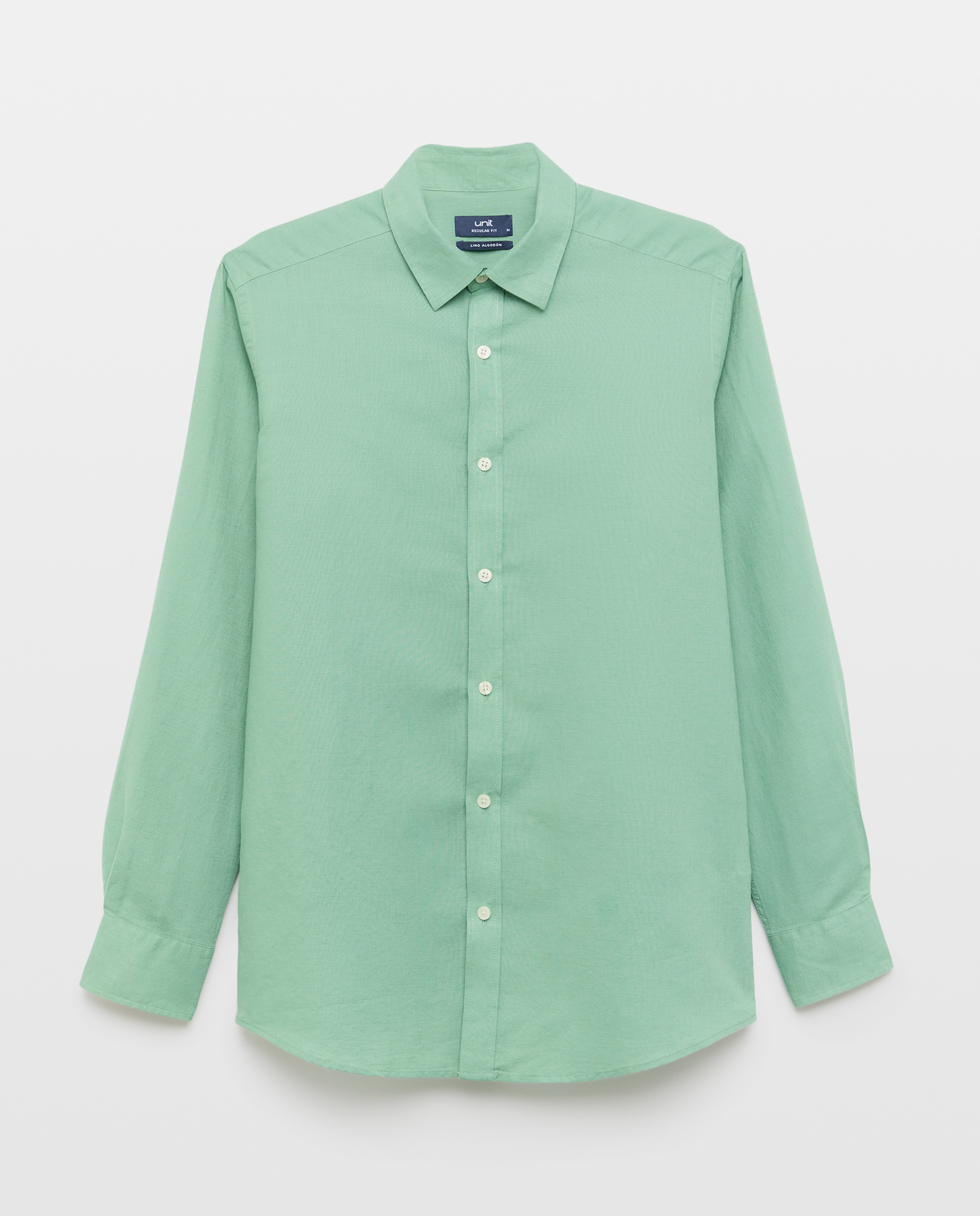 Camisa sport hombre lino y algodón lisa Verde-4