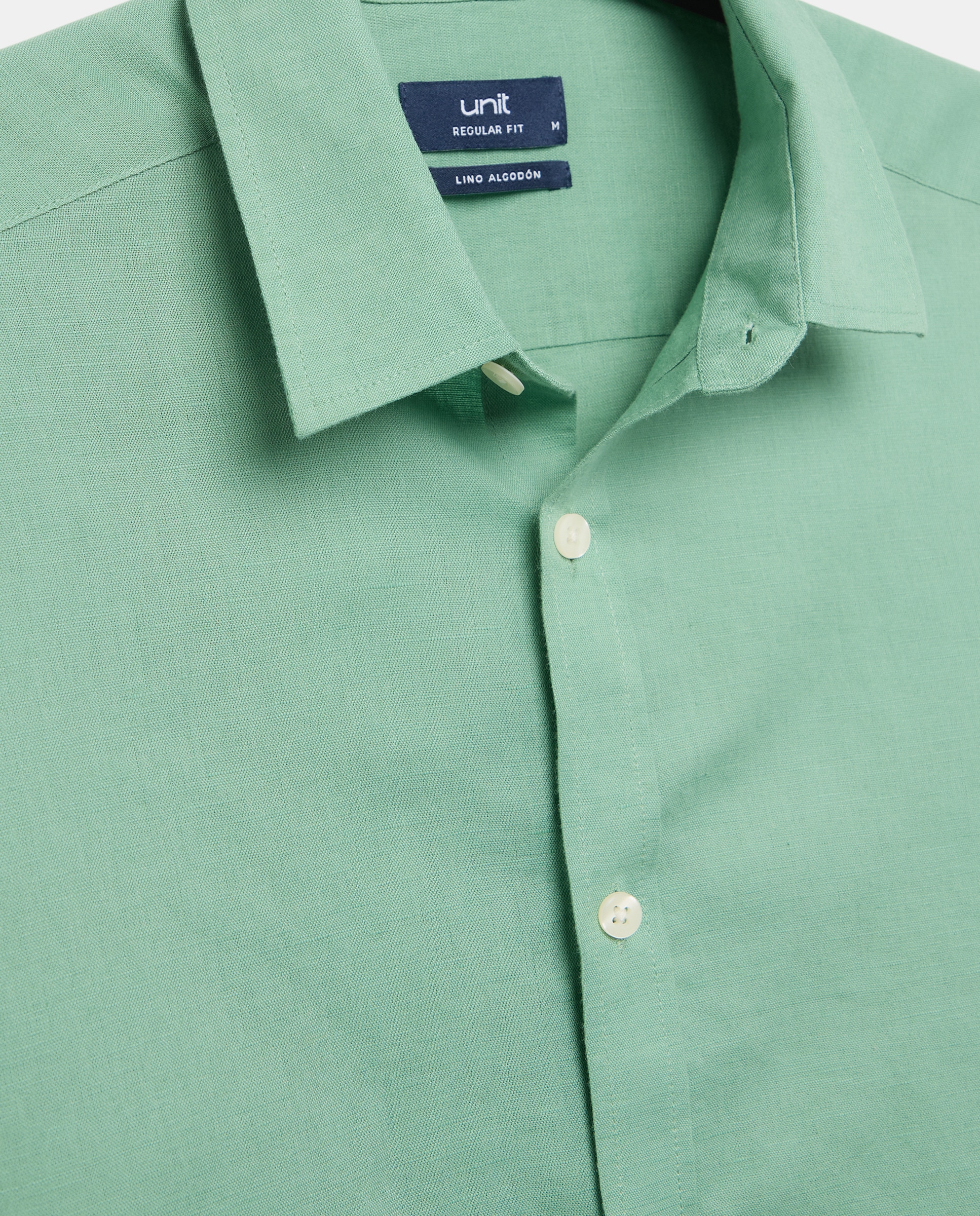 Camisa sport hombre lino y algodón lisa Verde-5