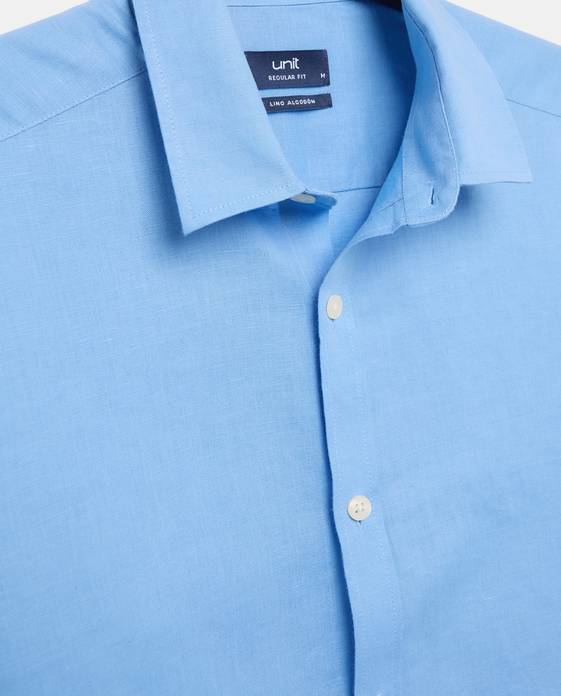 Camisa sport hombre lino y algodón lisa 400 Azul-5