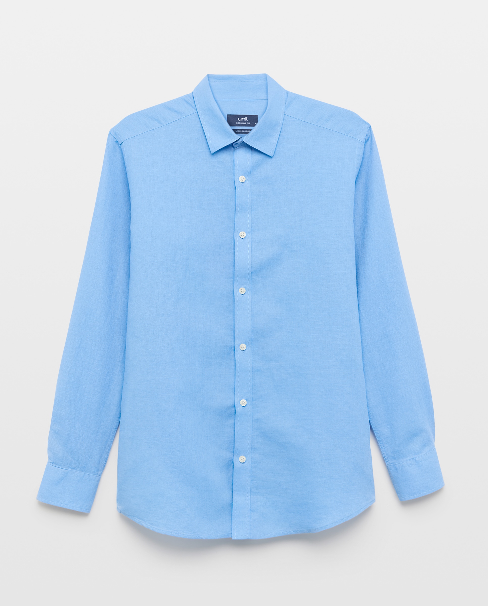 Camisa sport hombre lino y algodón lisa 400 Azul-4