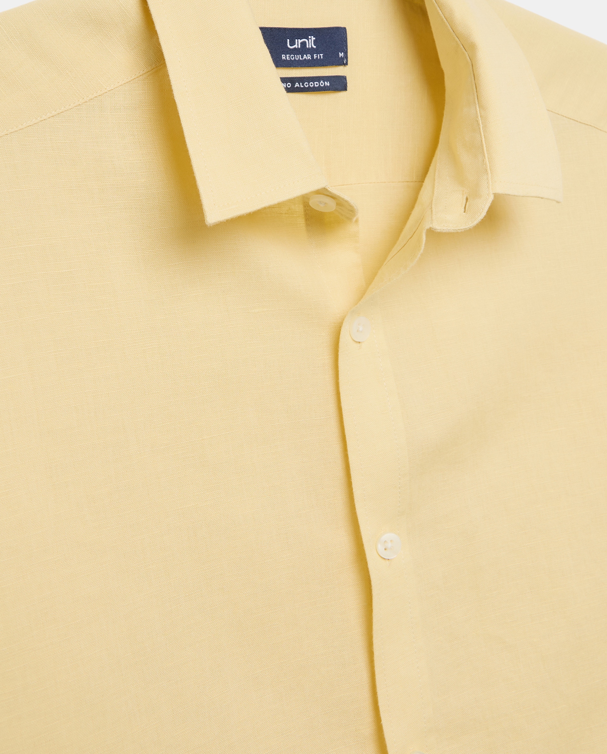 Camisa sport hombre lino y algodón lisa 310 Amarillo claro-5