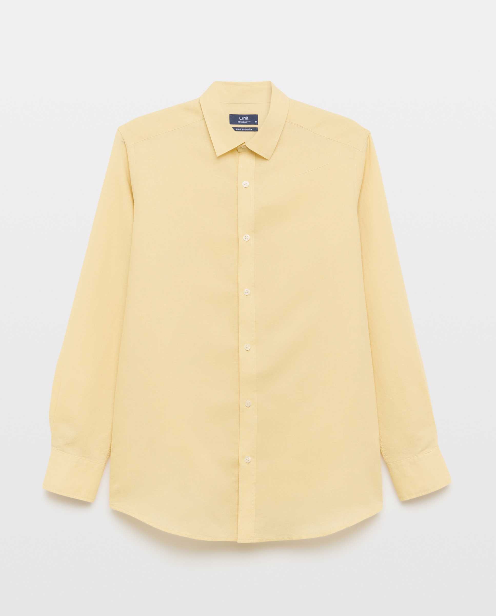 Camisa sport hombre lino y algodón lisa 310 Amarillo claro-4
