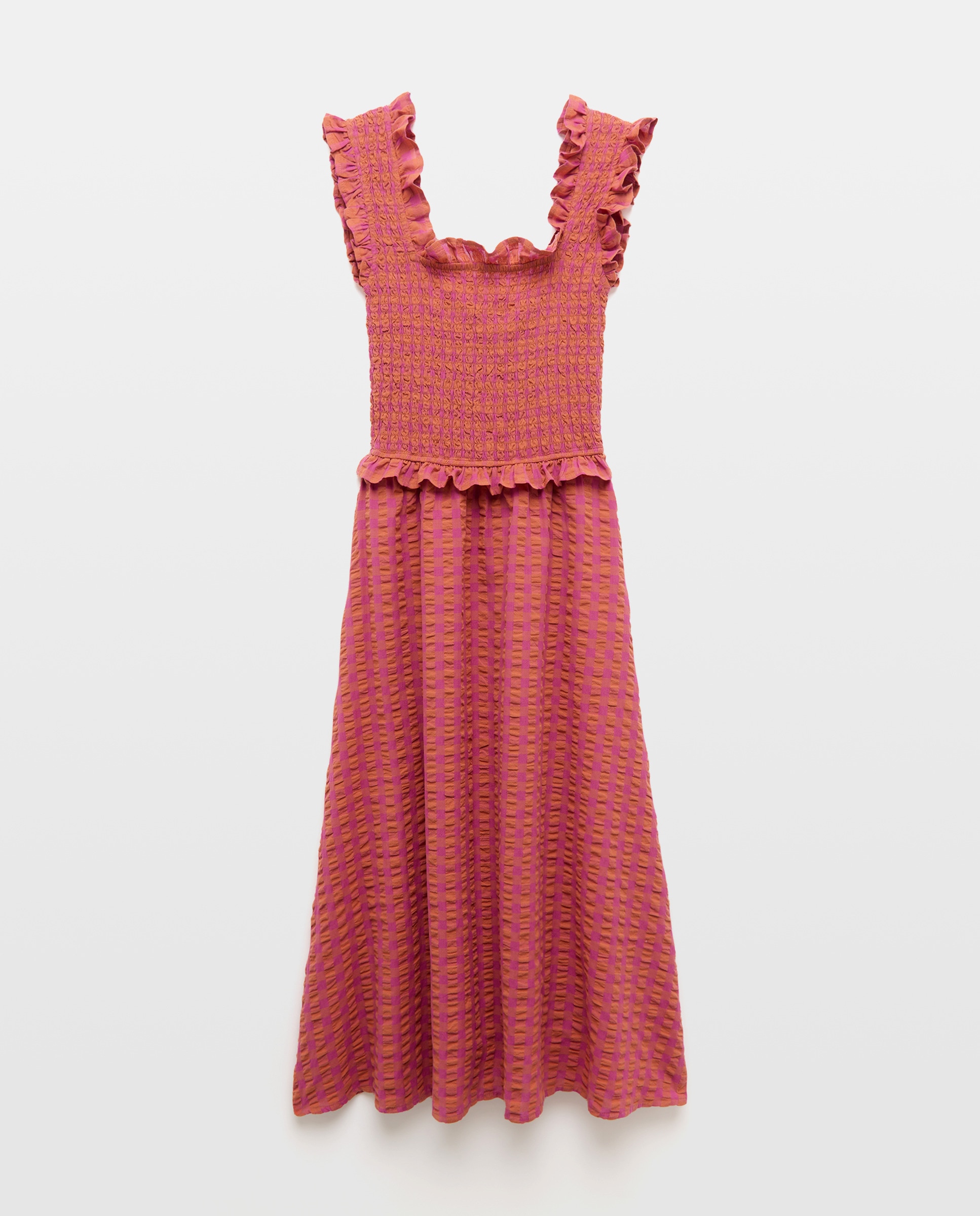 Vestido fruncido de mujer de cuadros Rosa-4