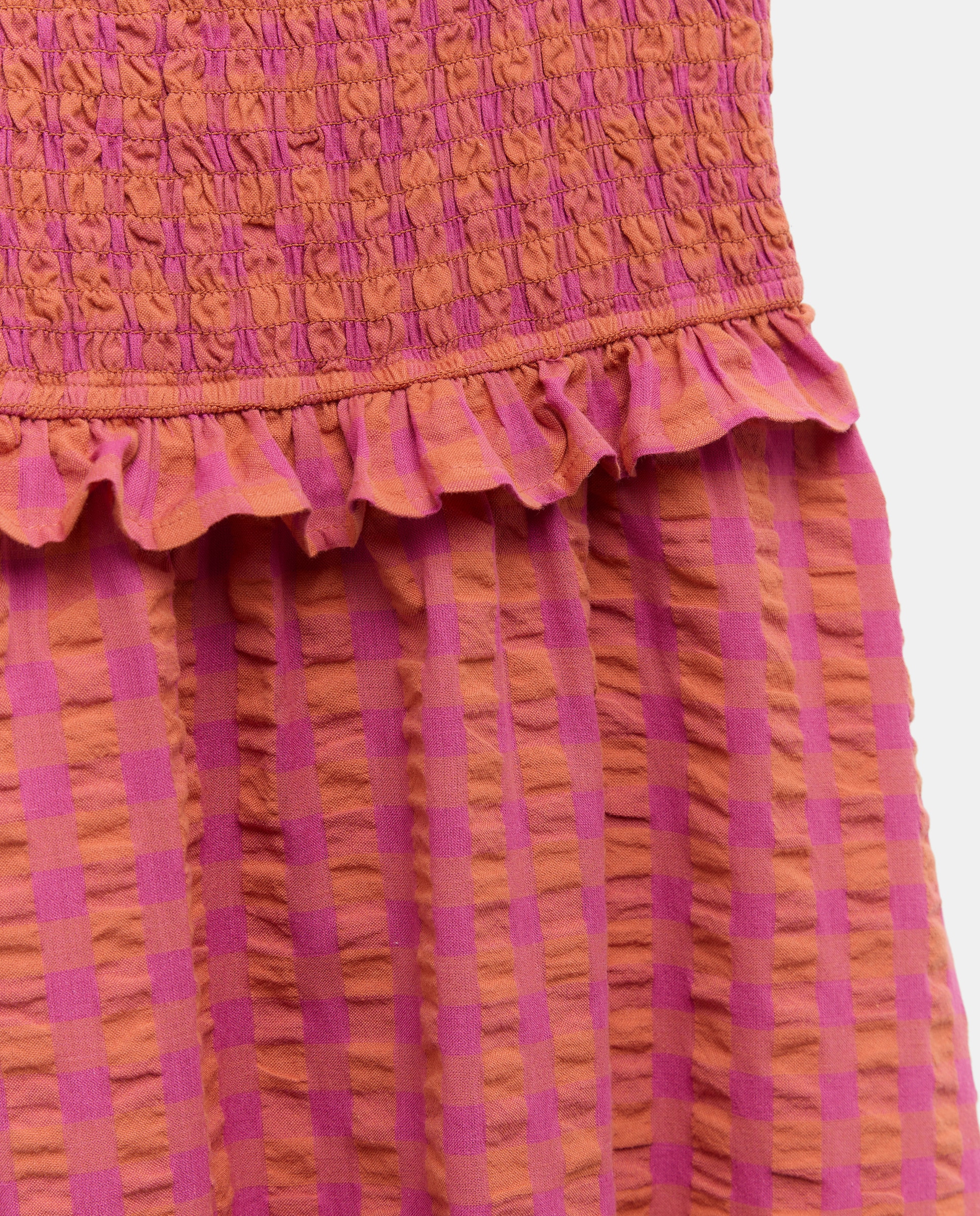 Vestido fruncido de mujer de cuadros Rosa-5