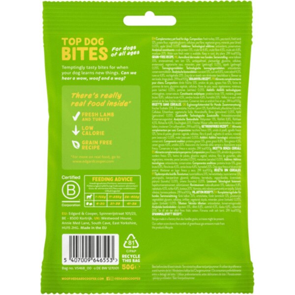 snack para perros Bites cordero y pavo Tasche 50 g