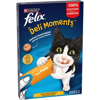 snack cremoso para gatos adultos Deli Moments pollo x 4 envase 10 g - Felix