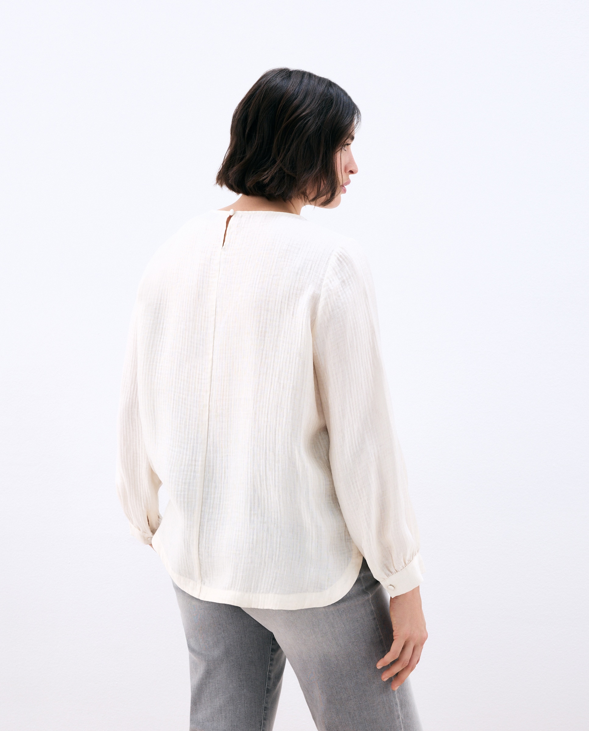 Camisa de Manga Comprida com Estampado Floral Branco-marfim-3