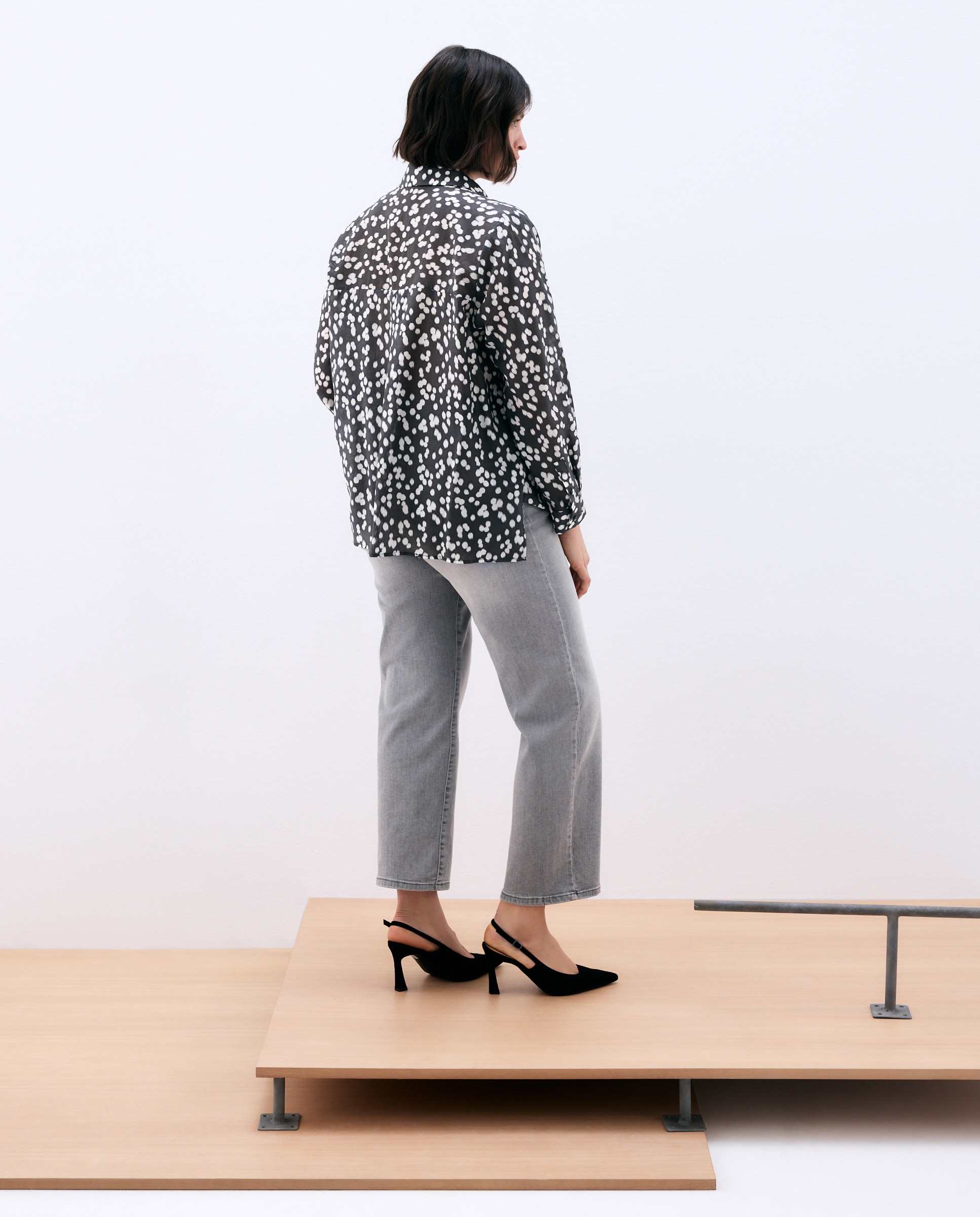 Camisa de Manga Comprida com Estampado às Bolinhas Preto-2