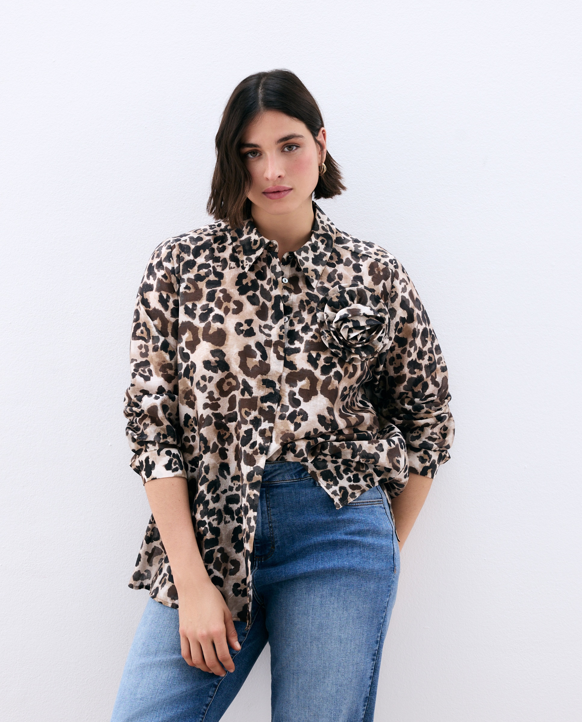 Camisa de Viscose com Manga Comprida Castanho-2