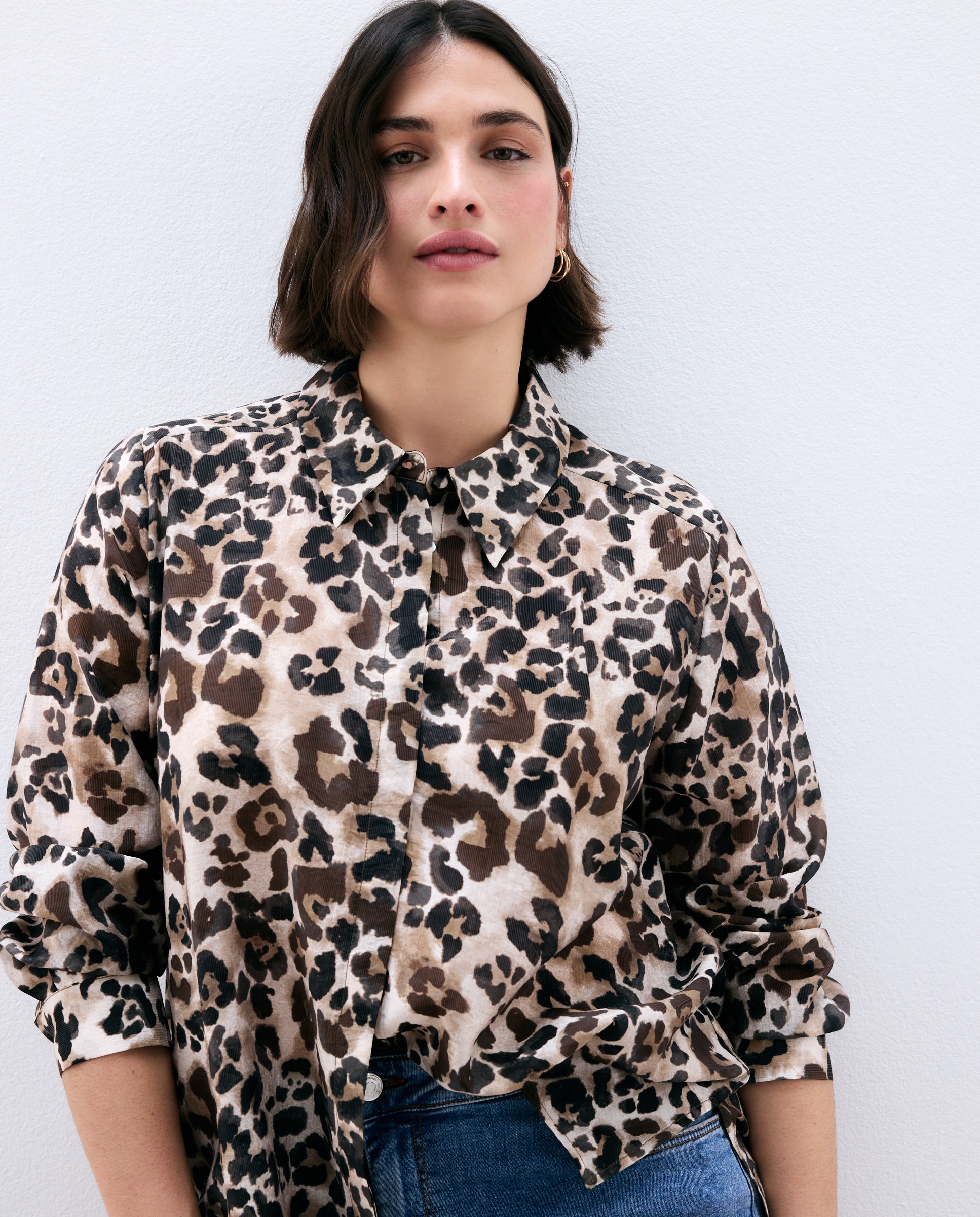 Camisa de Viscose com Manga Comprida Castanho-4