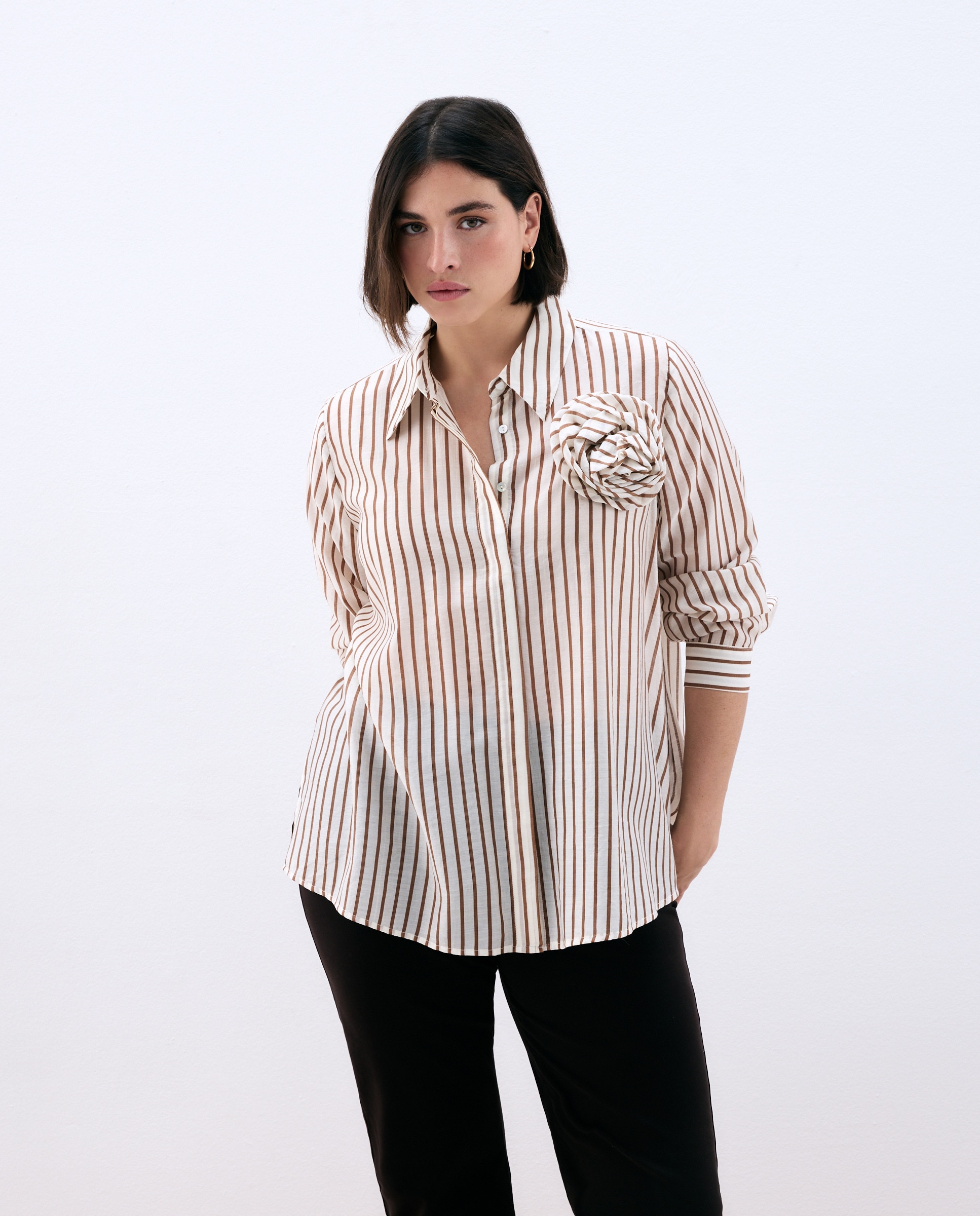 Camisa Estampada com Manga Comprida Castanho-2