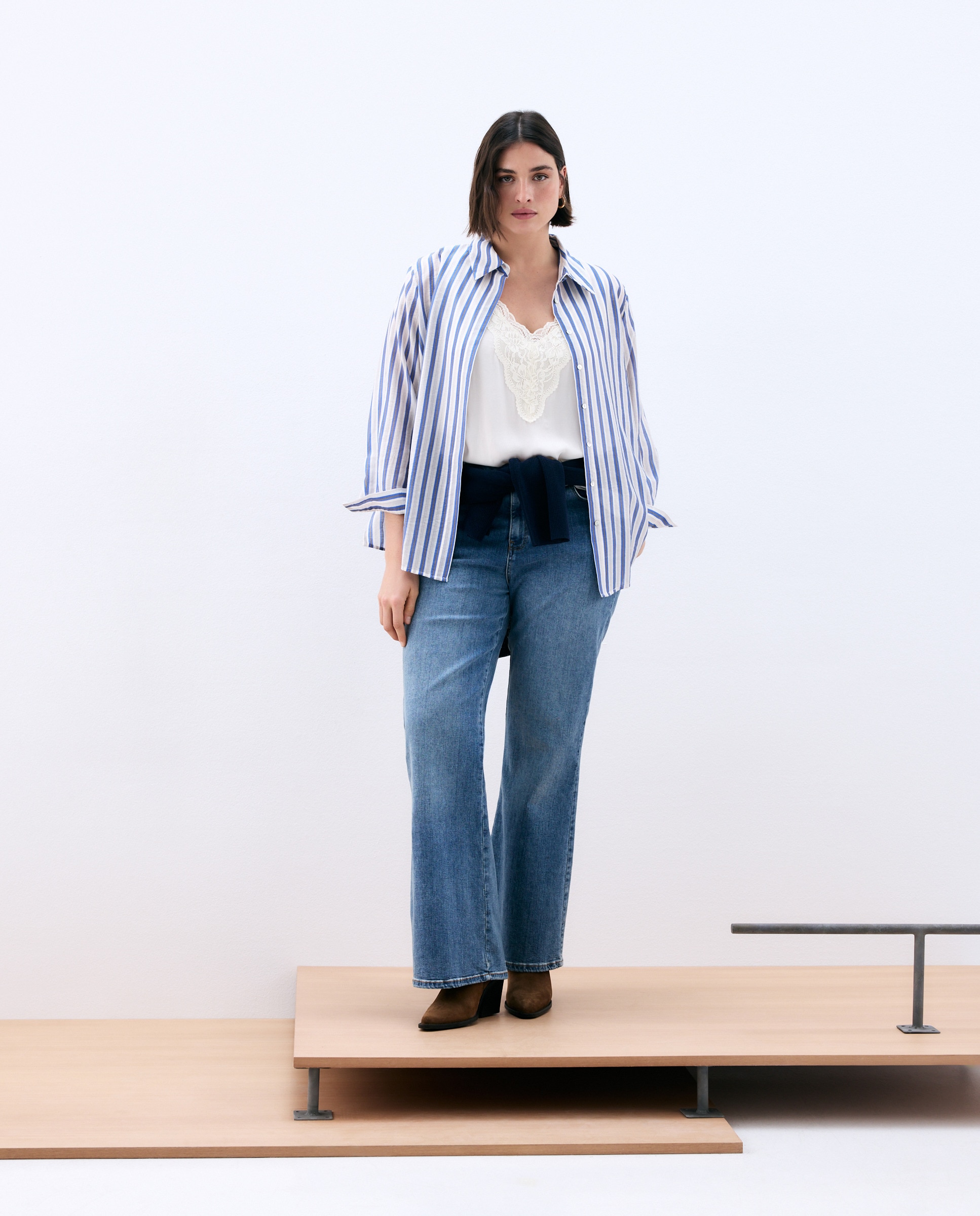 Camisa Estampada com Manga Comprida Branco-1