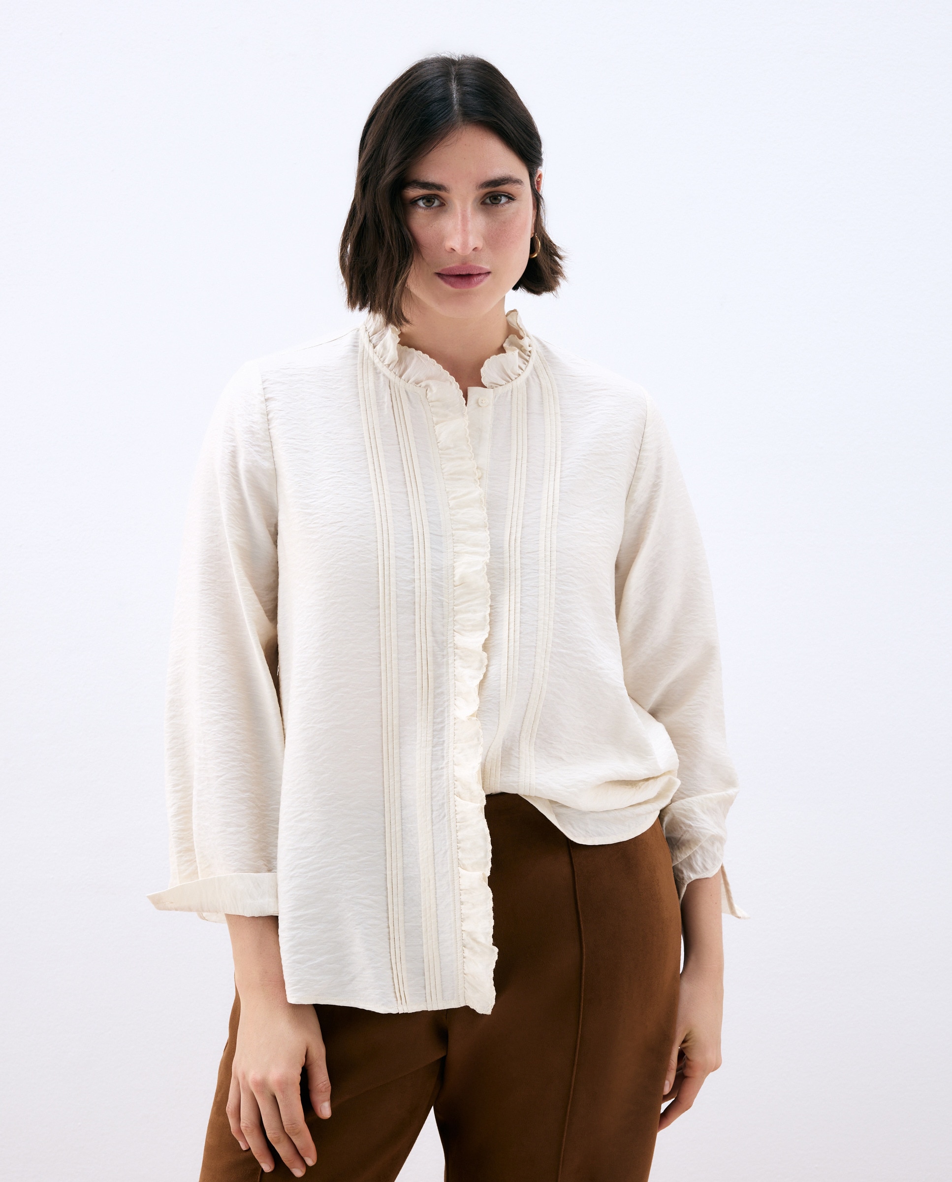 Camisa de Viscose Lisa com Manga Comprida 120 Cru-3