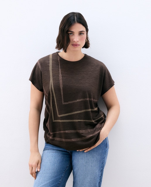 Imagem 0 de T-shirt com Decote Redondo e Strass