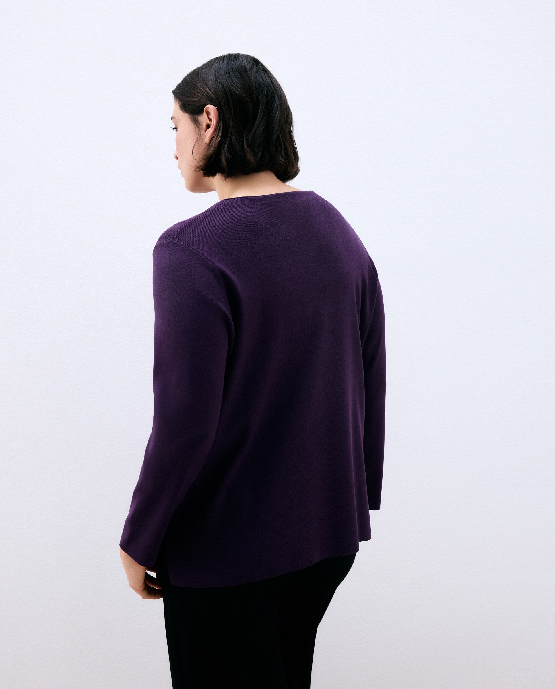 Camisola de Malha com Decote em Bico e Botões de Pressão Roxo-3