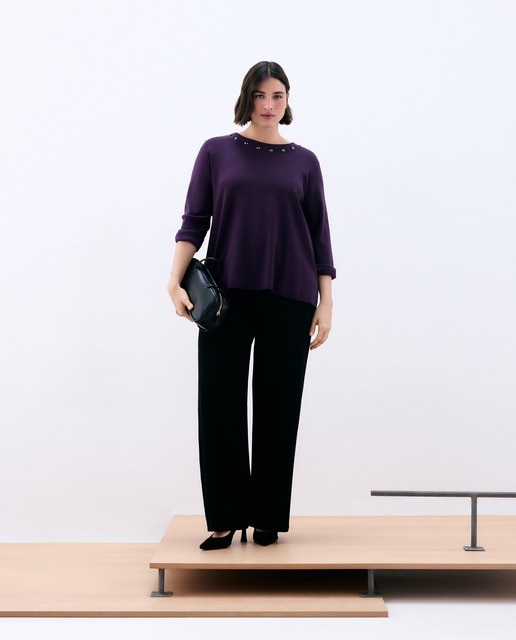 Imagem 0 de Camisola de Malha com Decote em Bico e Botões de Pressão