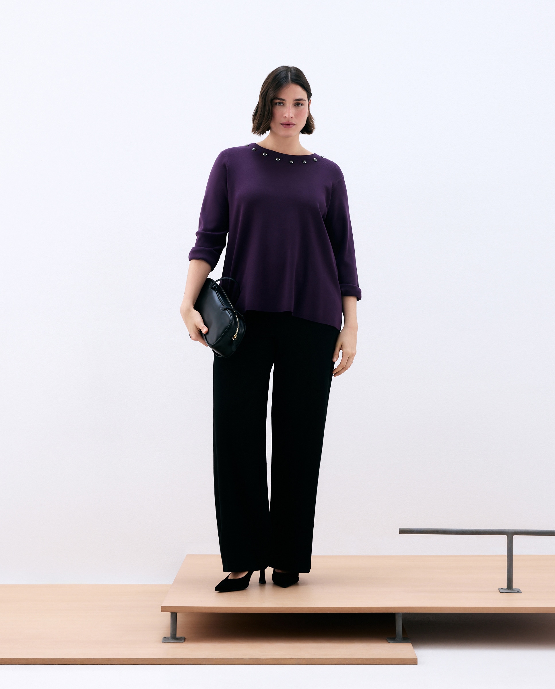 Imagem 0 de Camisola de Malha com Decote em Bico e Botões de Pressão