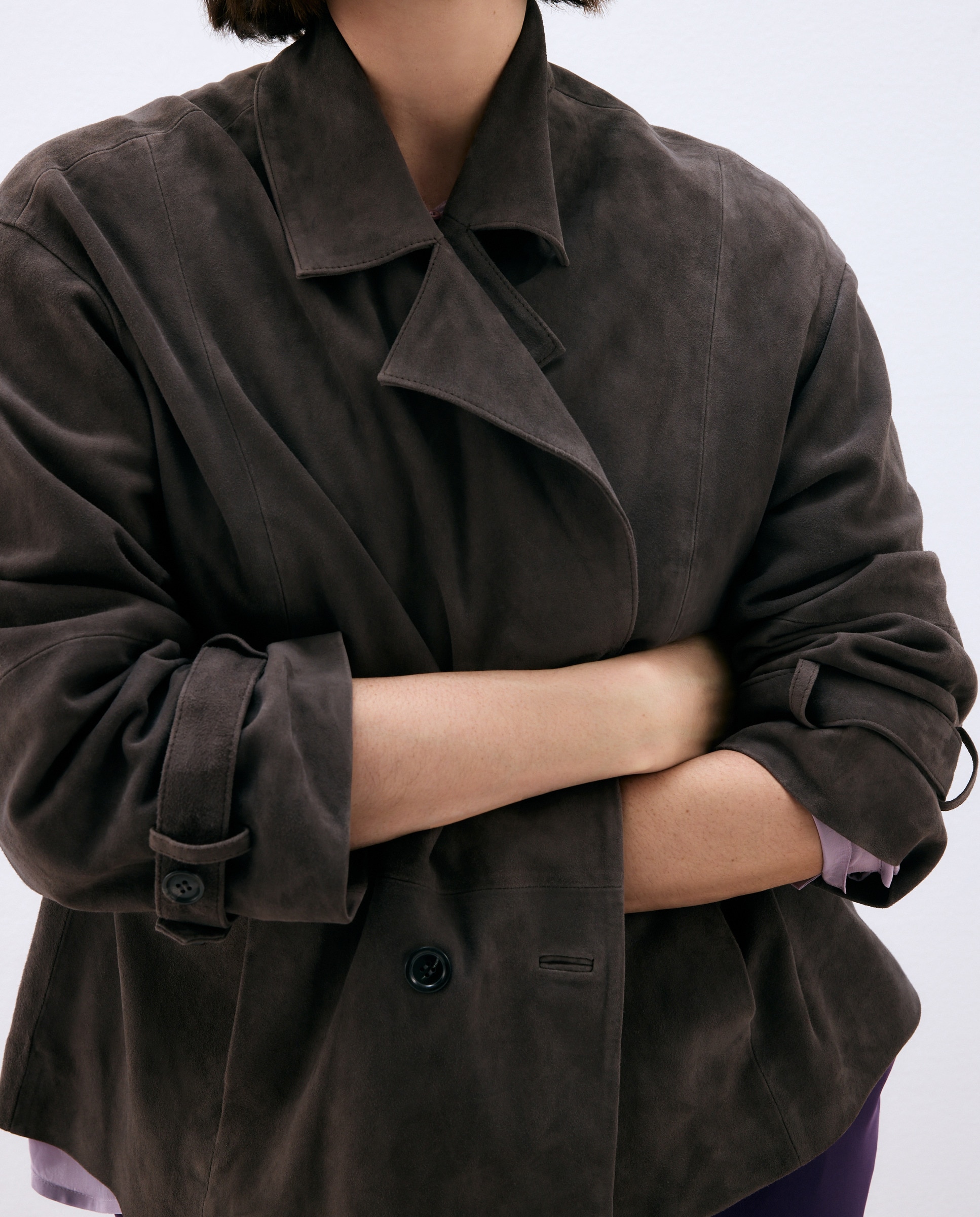 Casaco de Camurça Cruzado 830 Antracite-4