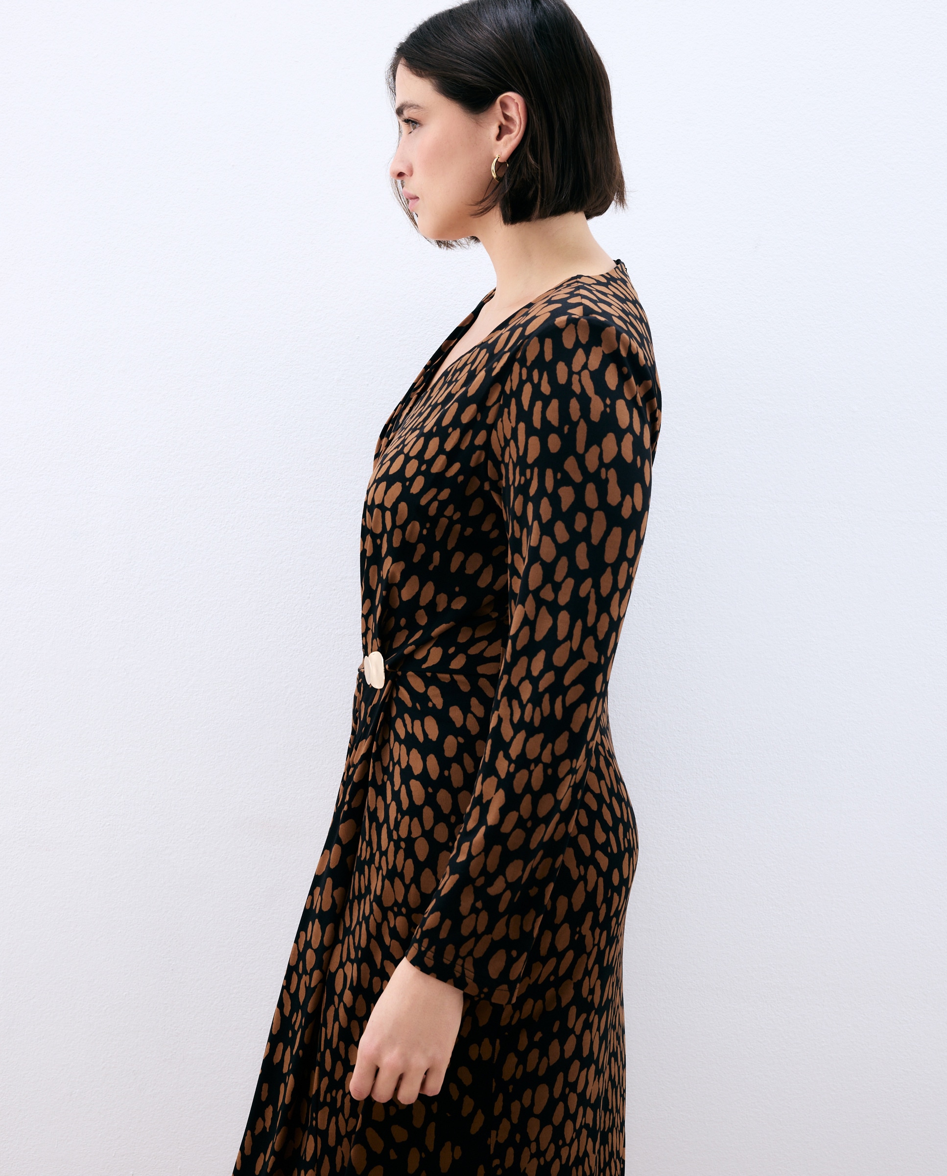 Vestido com Franzido e Joia Castanho-5
