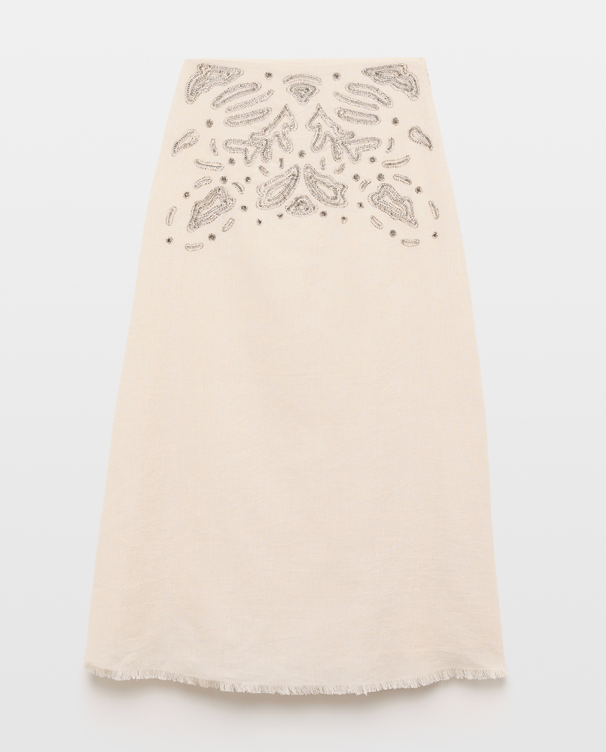 Saia Midi com Bordados de Lantejoulas Branco-marfim-4