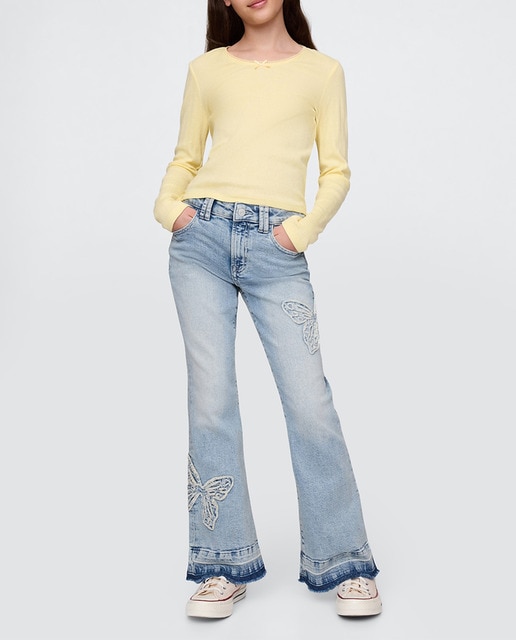 Imagen 0 de Pantalón vaquero acampanado de denim elástico bajo de niña