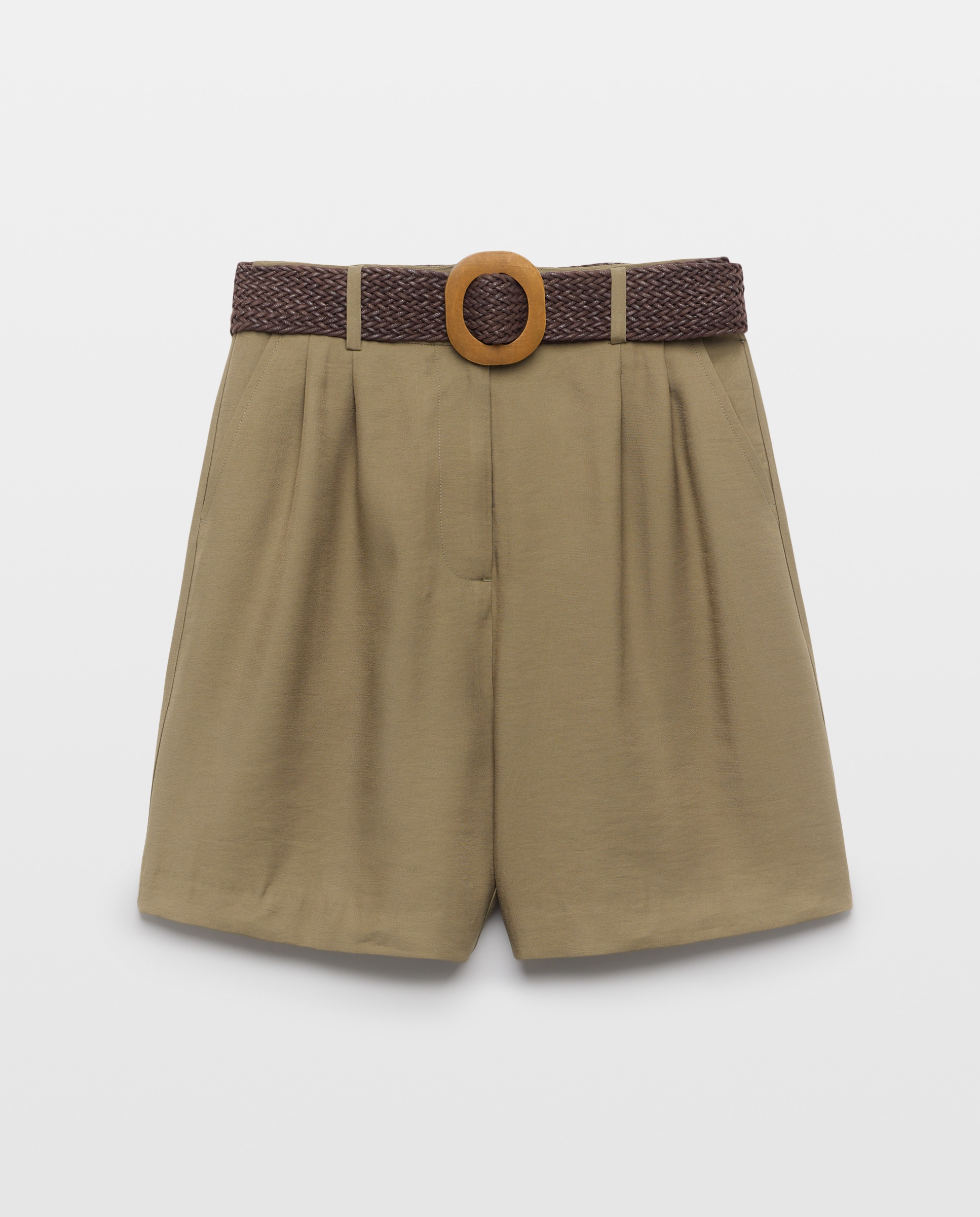 Bermudas com Pinças e Cinto 530 Verde Escuro-3