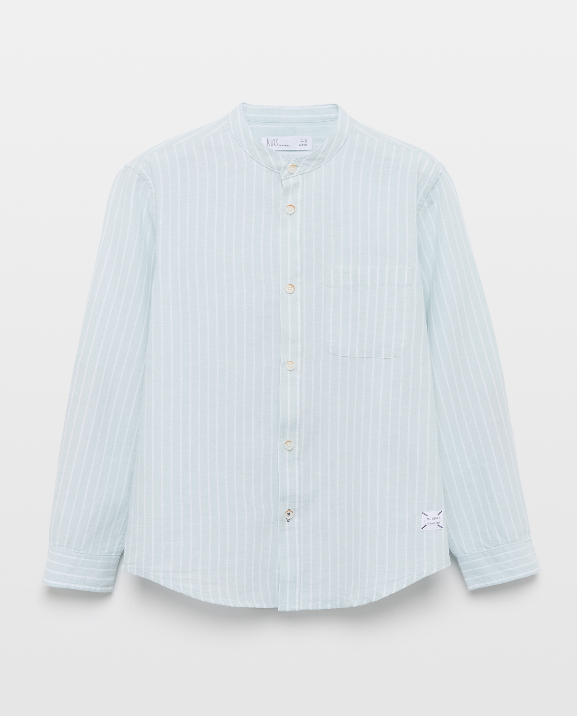 Camisa às Riscas com Gola à Padre Verde-1