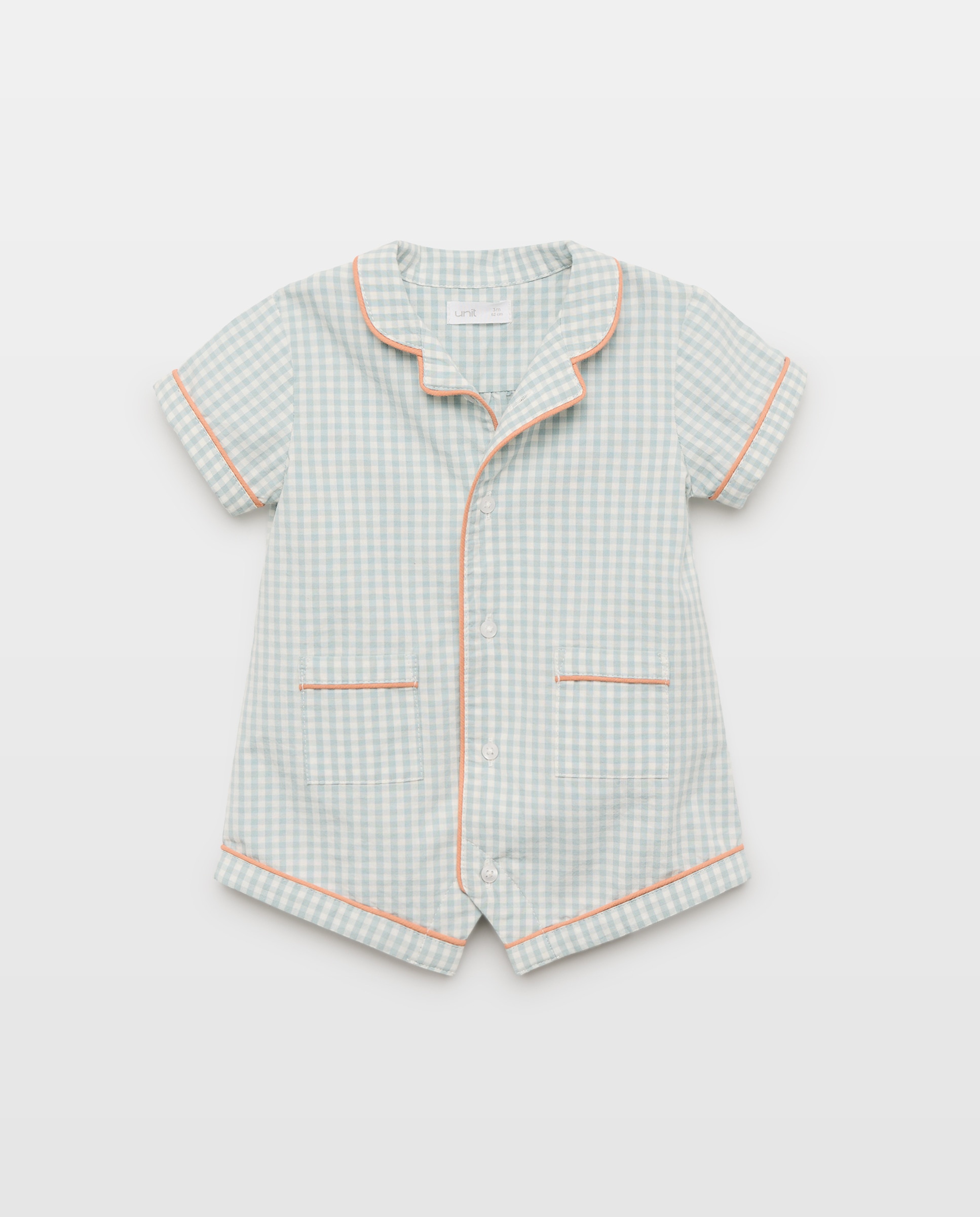 Pijama de bebé de popelín corto vichy 510 Verde claro-1