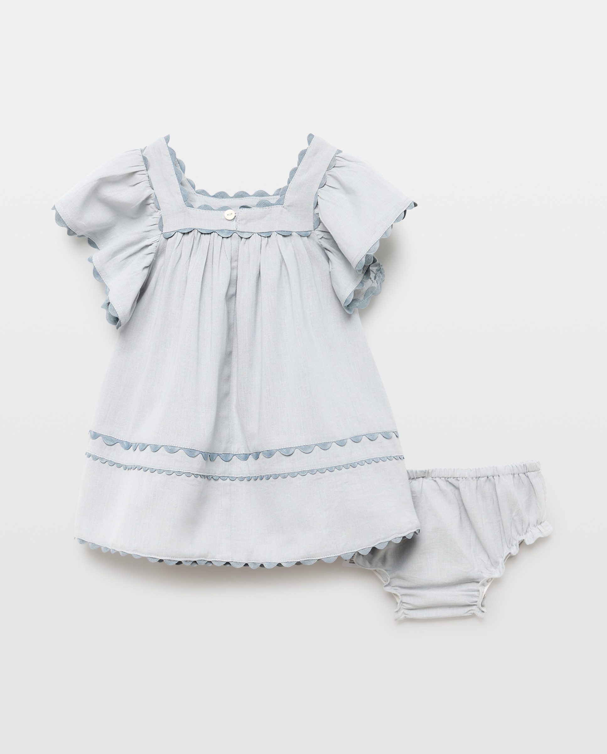 Vestido bebé de lino con cinta zigzag Hielo-2