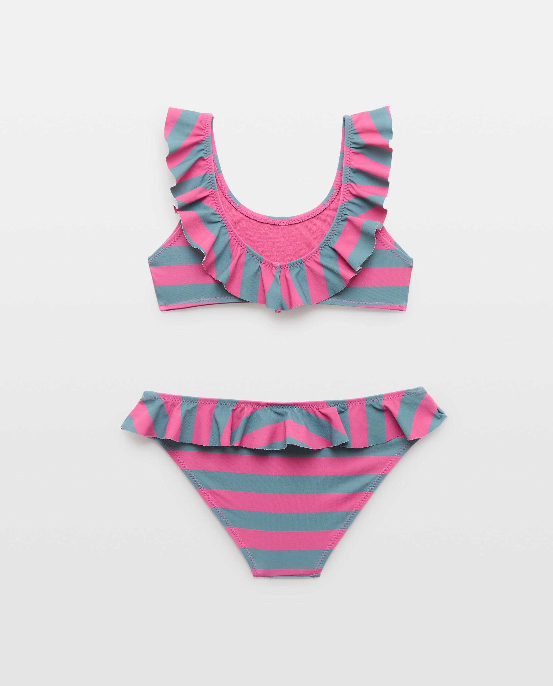 Bikini niña volante rayas 240 Fucsia-2