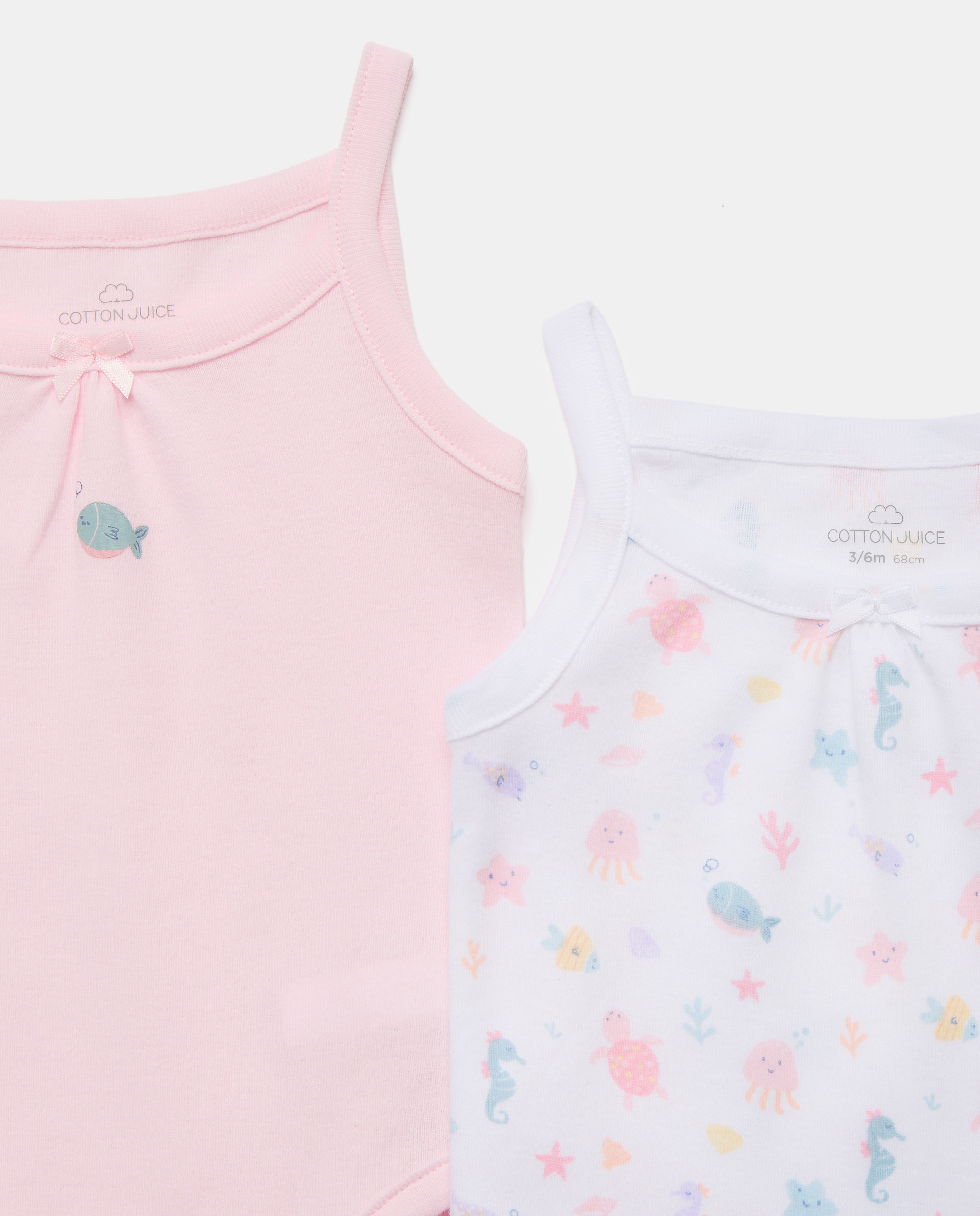Pack de 3 Bodies de Bebé sem Mangas e com Estampado de Fantasia Cotton Juice Rosa-3