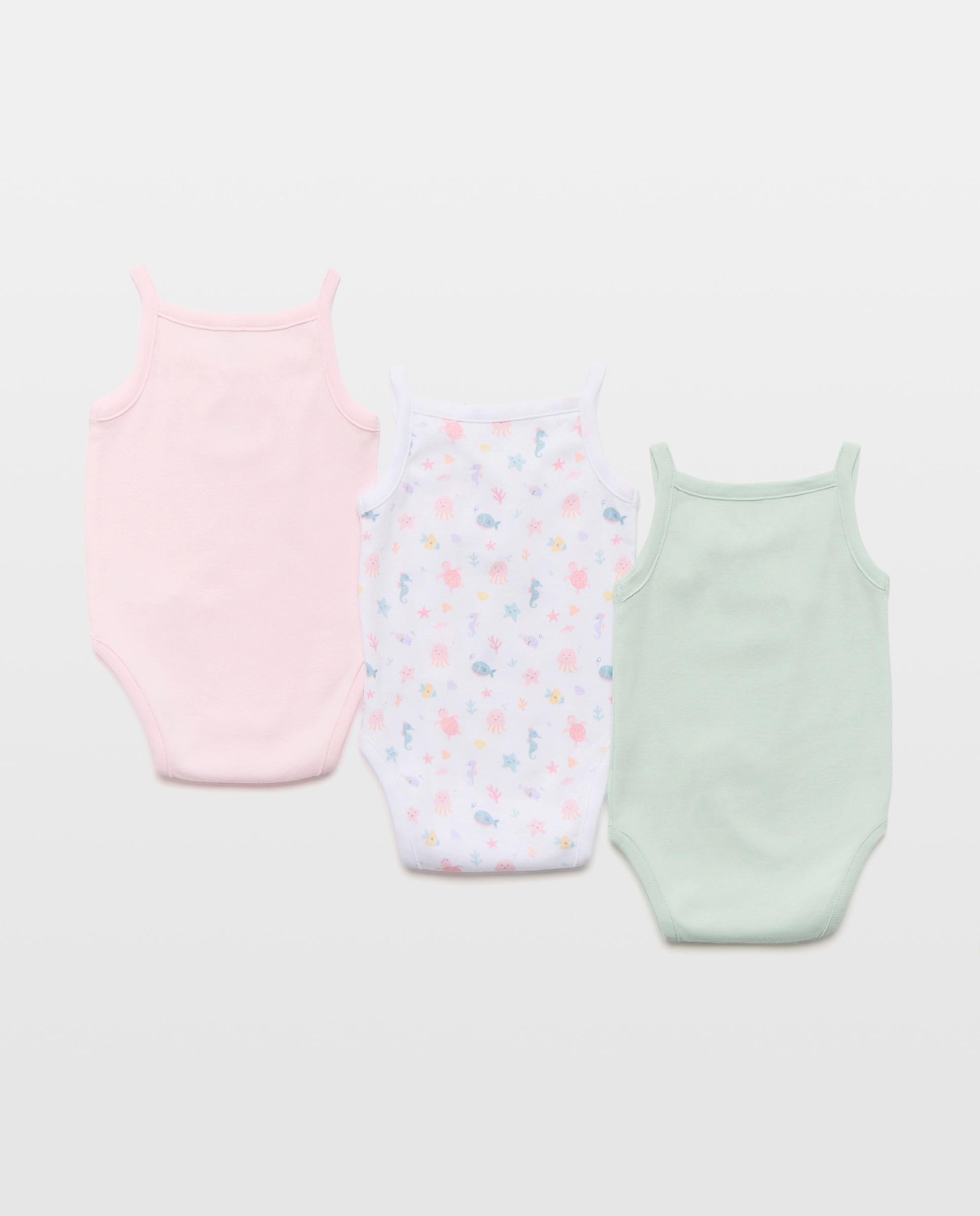 Pack de 3 Bodies de Bebé sem Mangas e com Estampado de Fantasia Cotton Juice Rosa-2