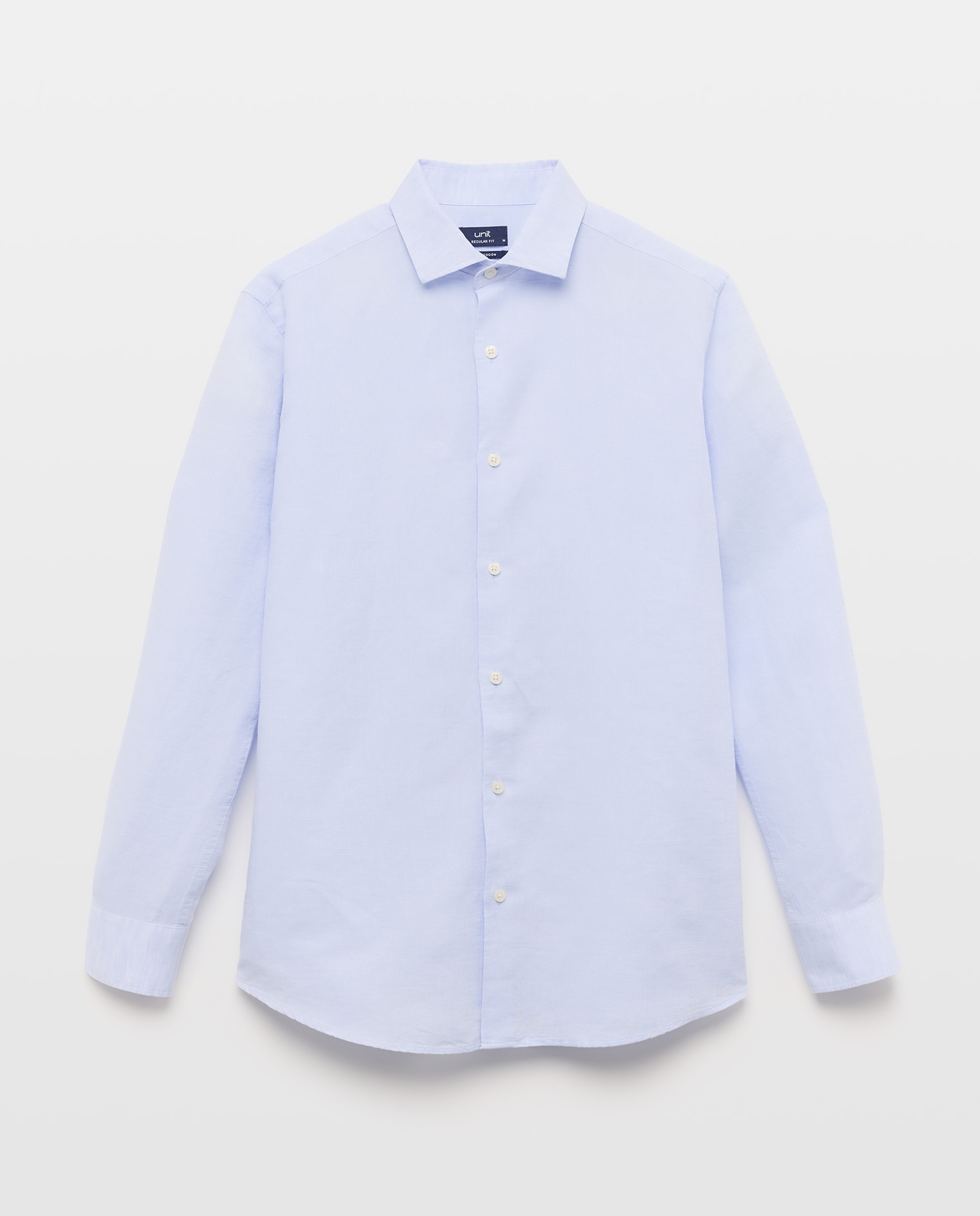 Camisa sport hombre lino y algodón lisa 410 Azul claro-4