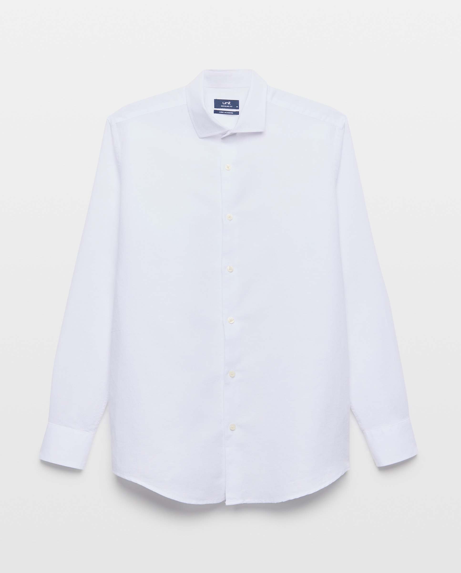 Camisa sport hombre lino y algodón lisa Blanco-4