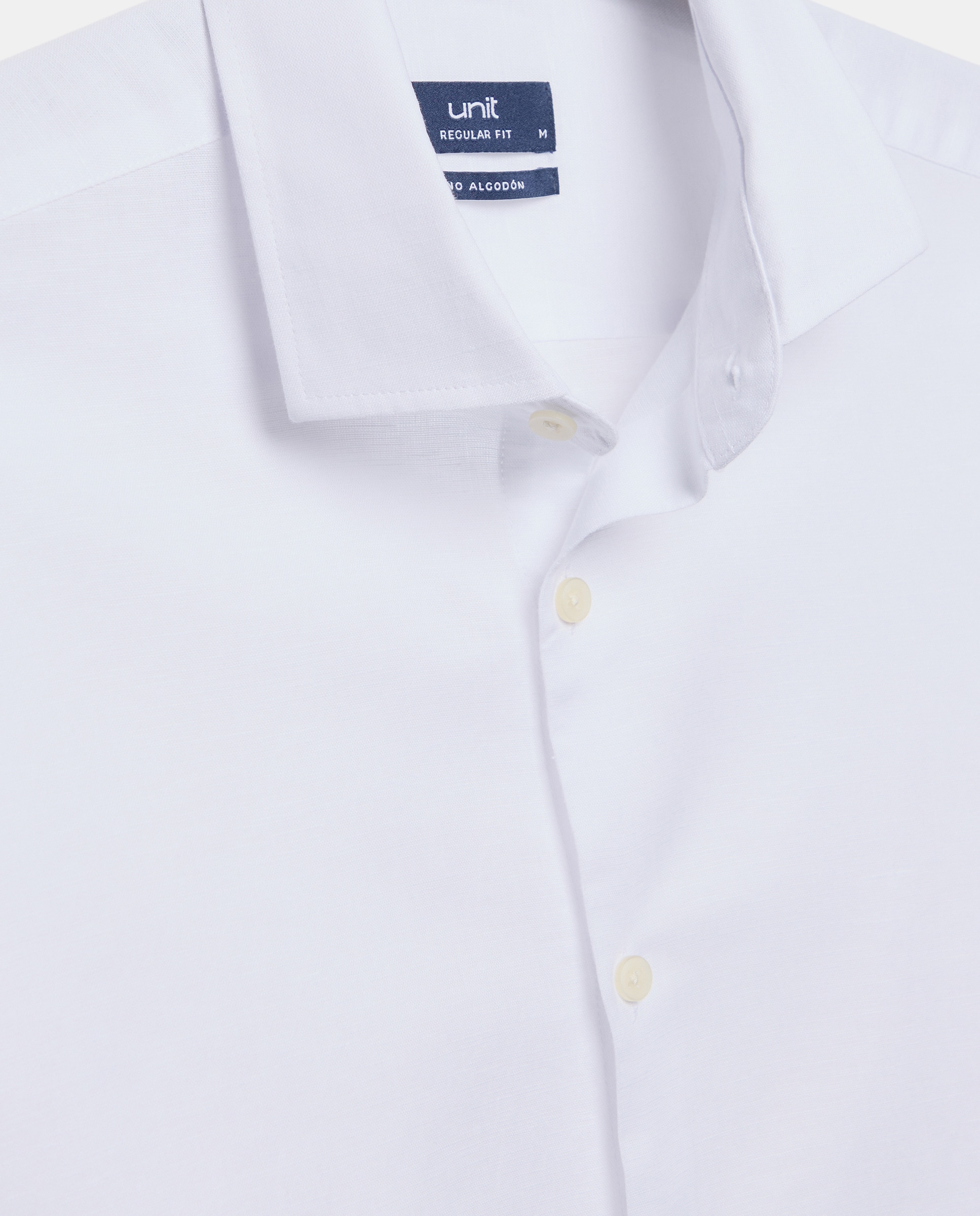Camisa sport hombre lino y algodón lisa Blanco-5
