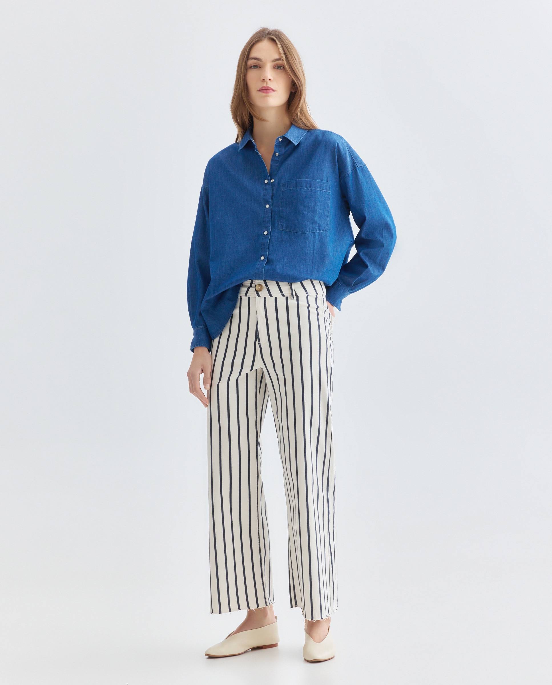 Camisa de mujer light denim Azul claro-2