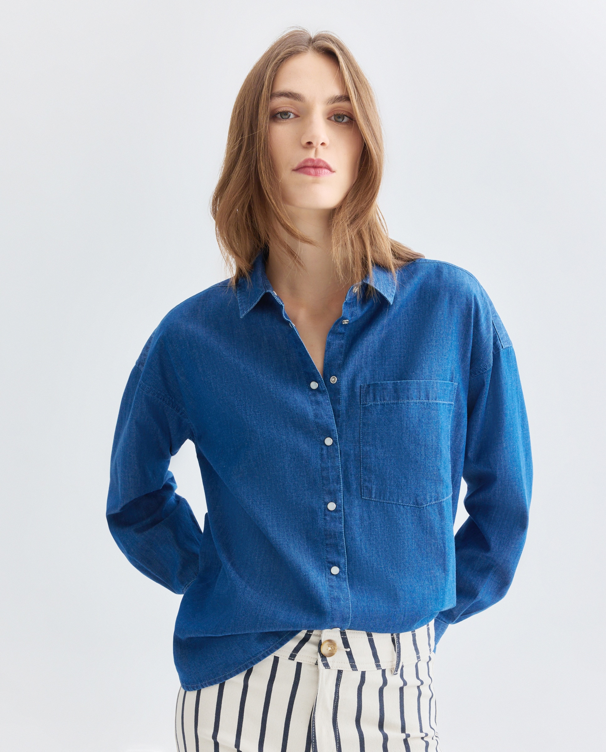 Camisa de mujer light denim Azul claro-1