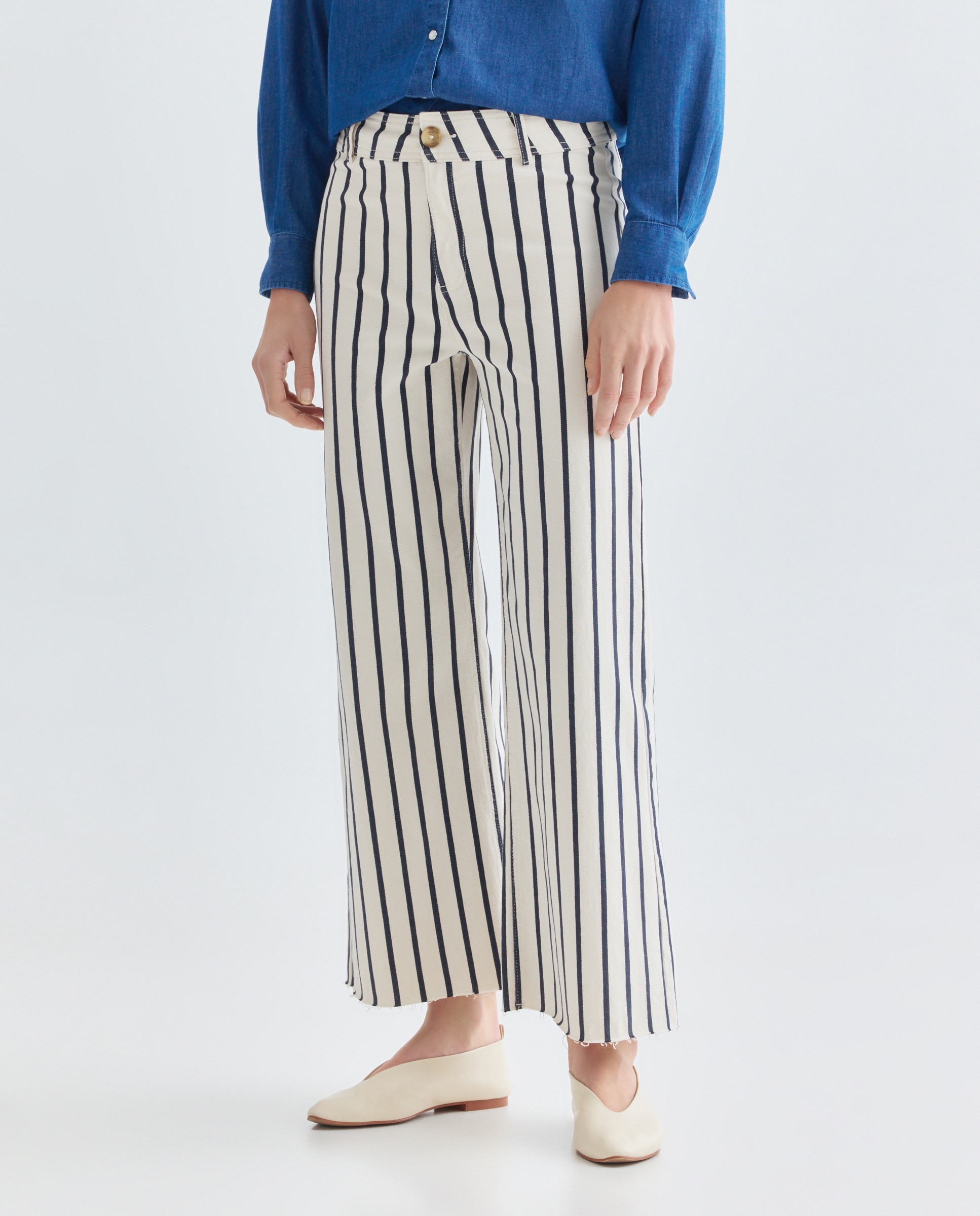 Pantalón de mujer culotte de rayas Plata-2