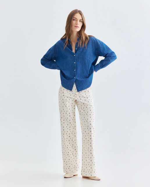 Imagen 0 de Pantalón de mujer wide-leg de rayas con bolsillos