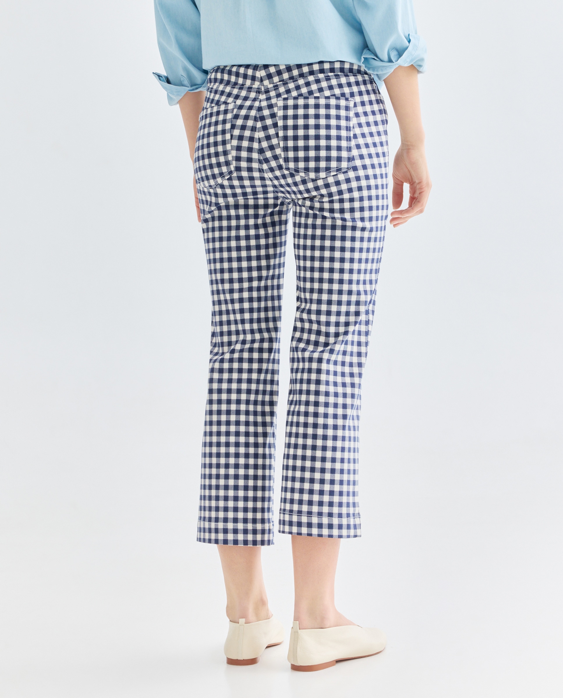 Pantalon de mujer recto de cuadros vichy Azul-3