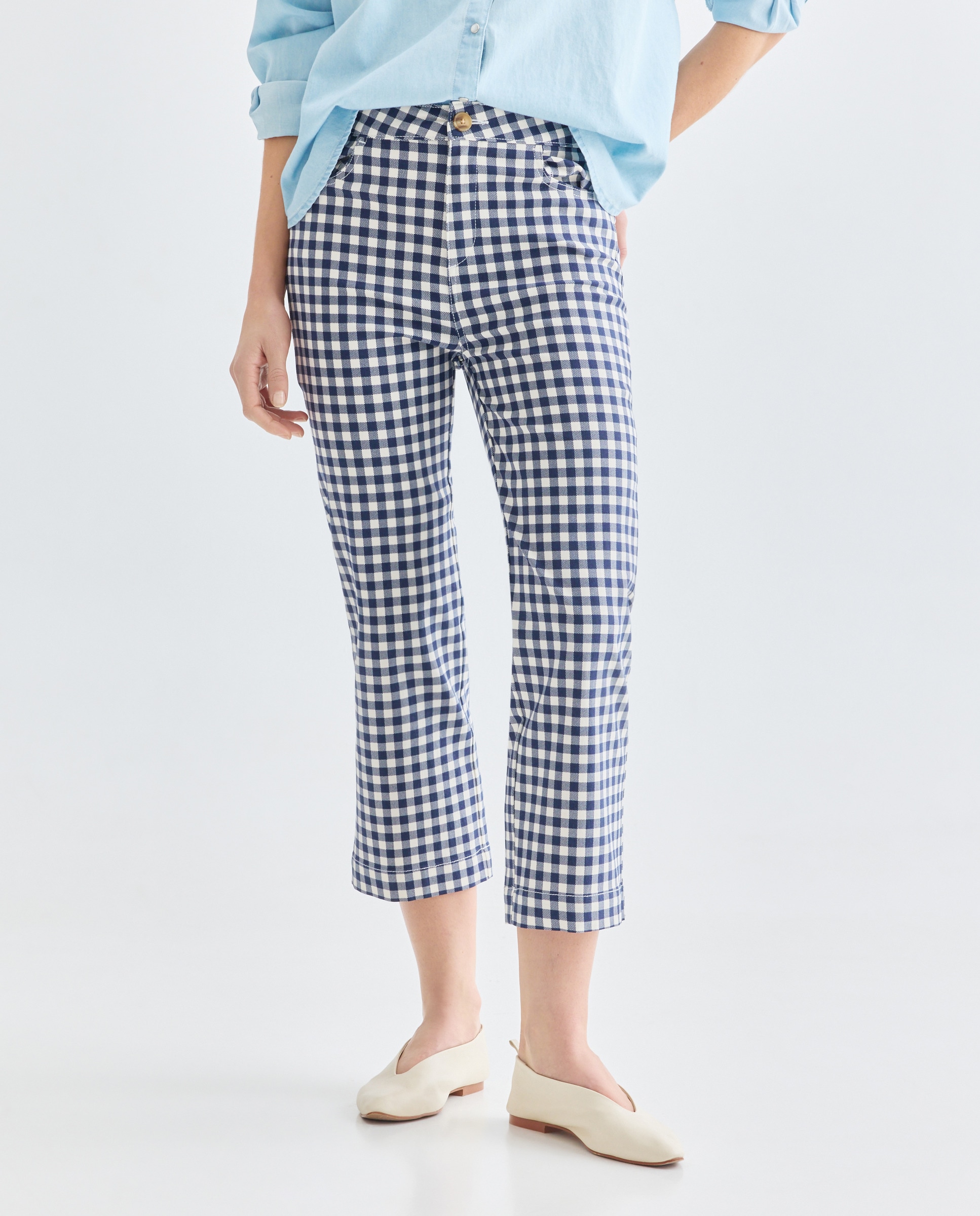 Pantalon de mujer recto de cuadros vichy Azul-2