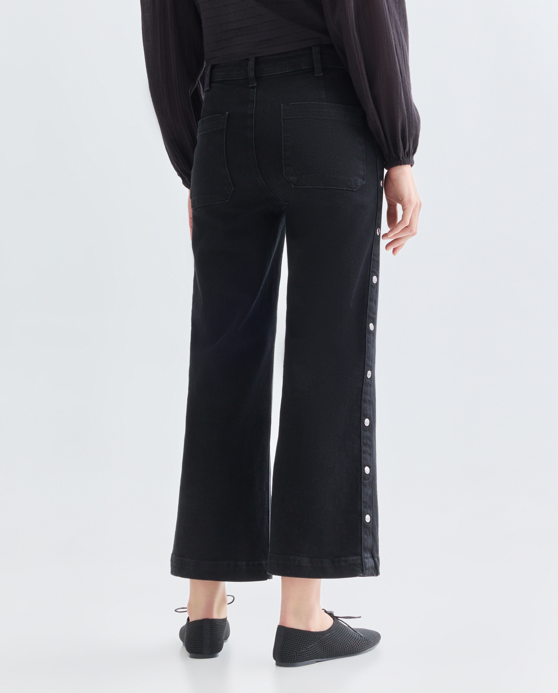 Denim wide-leg tachas de mujer Negro intenso-3